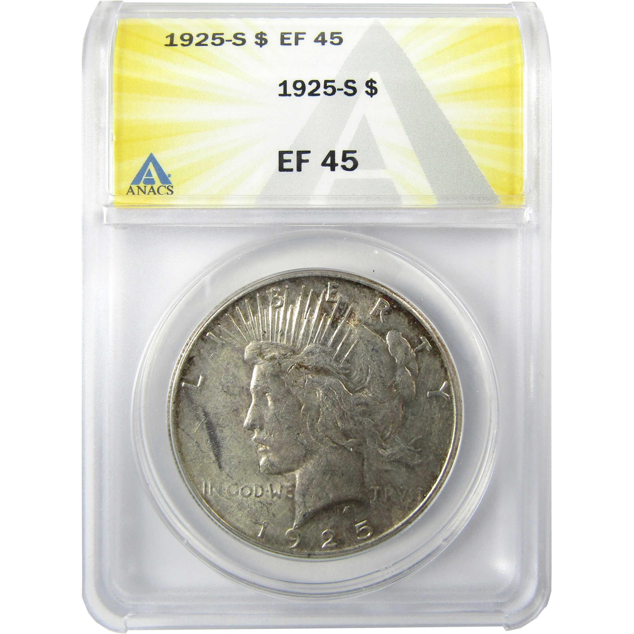 1925 S Peace Silver Dollar EF 45 ANACS $1 Coin Collectible SKU:I25680