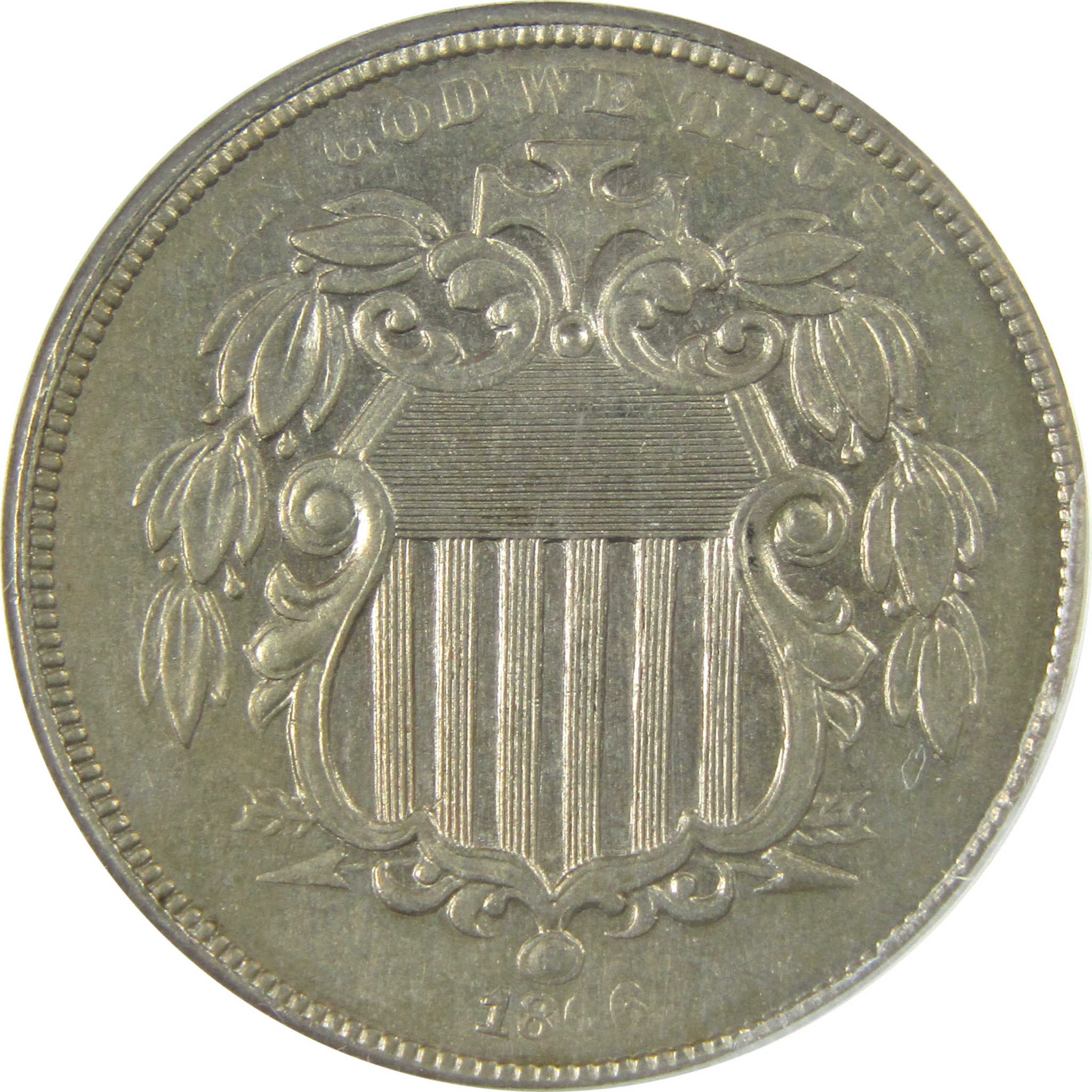 1866 Shield Nickel AU 58 ANACS Struck Through Grease Error SKU:CP197