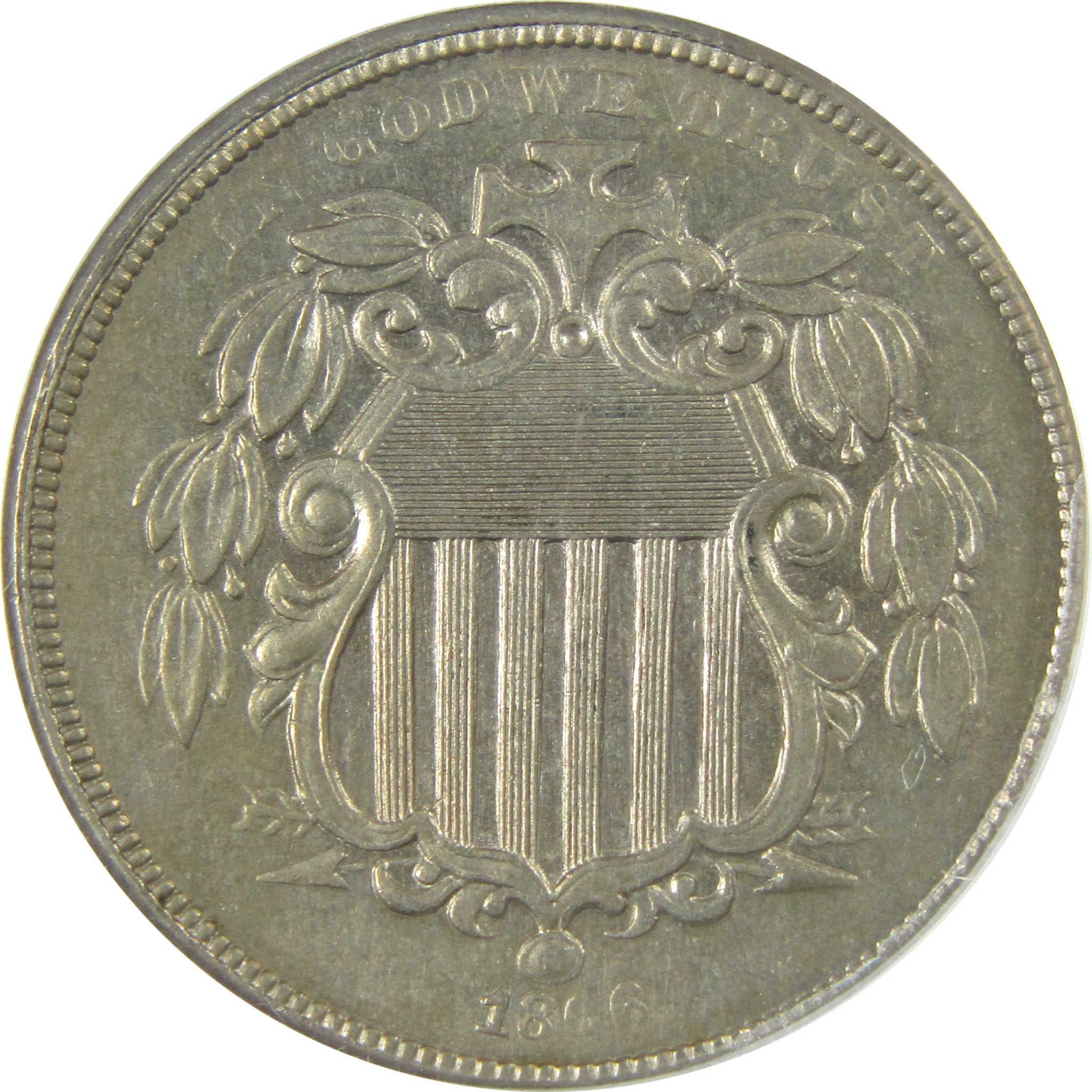 1866 Shield Nickel AU 58 ANACS Struck Through Grease Error SKU:CP197