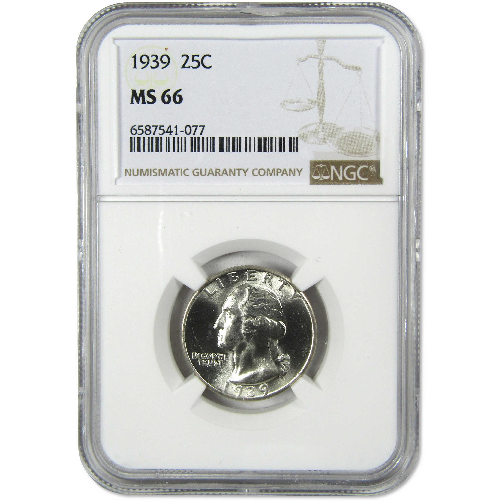 1939 Washington Silver Quarter MS 66 NGC Uncirculated 25c Coin
