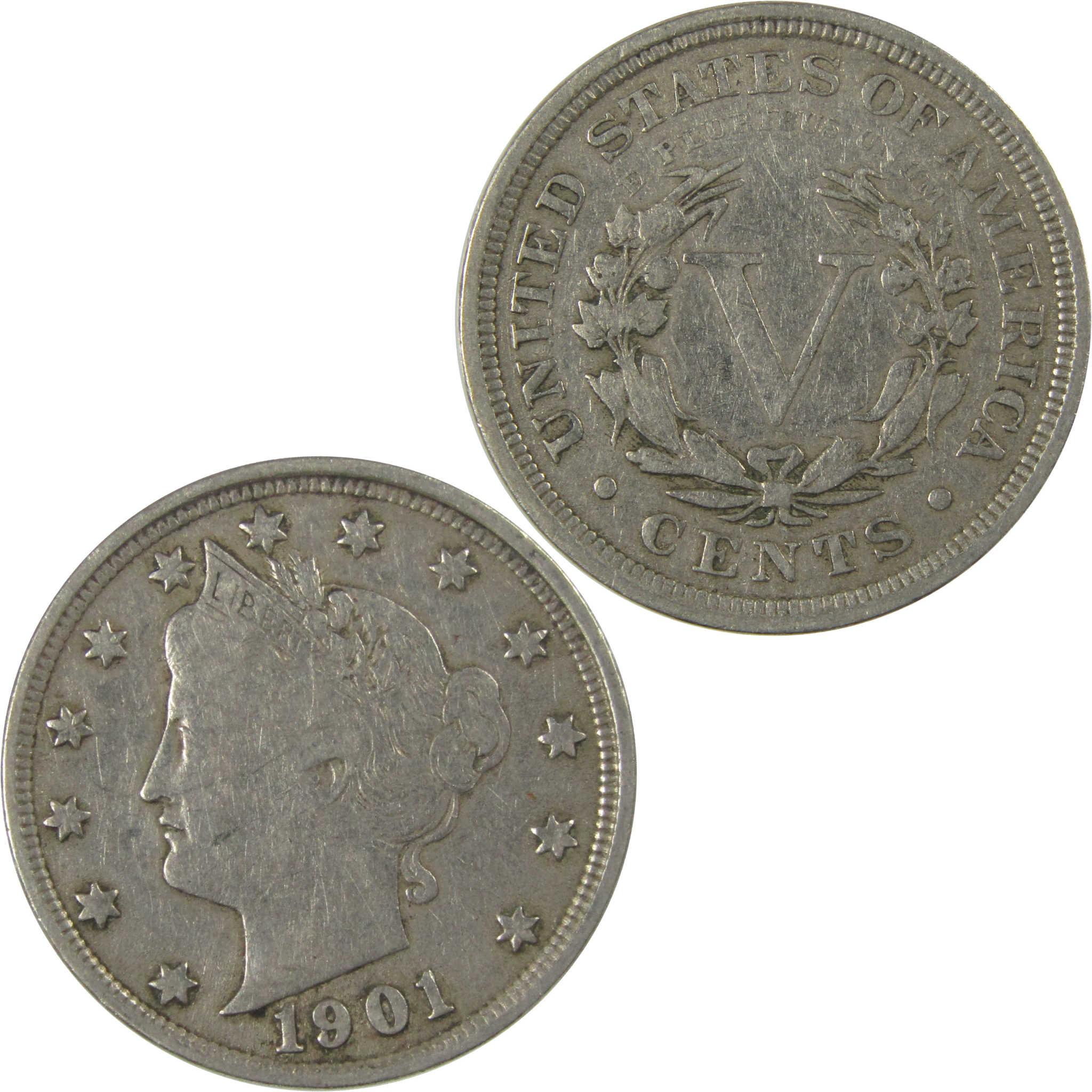 1901 Liberty Head V Nickel F Fine 5c Coin Collectible SKU:I26956