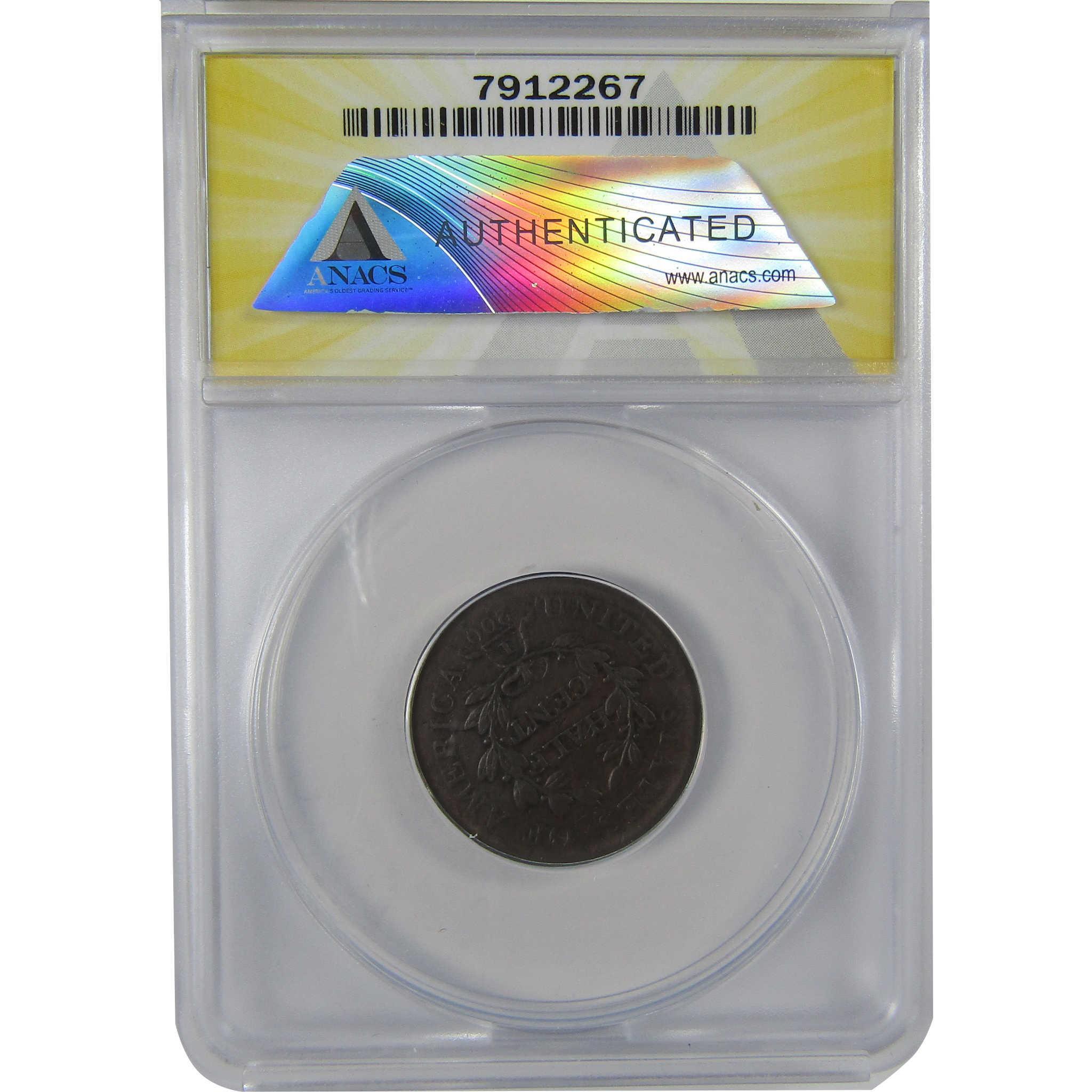 1806 Small 6 No Stems Draped Bust 1/2C F 12 Details ANACS SKU:CPC1128