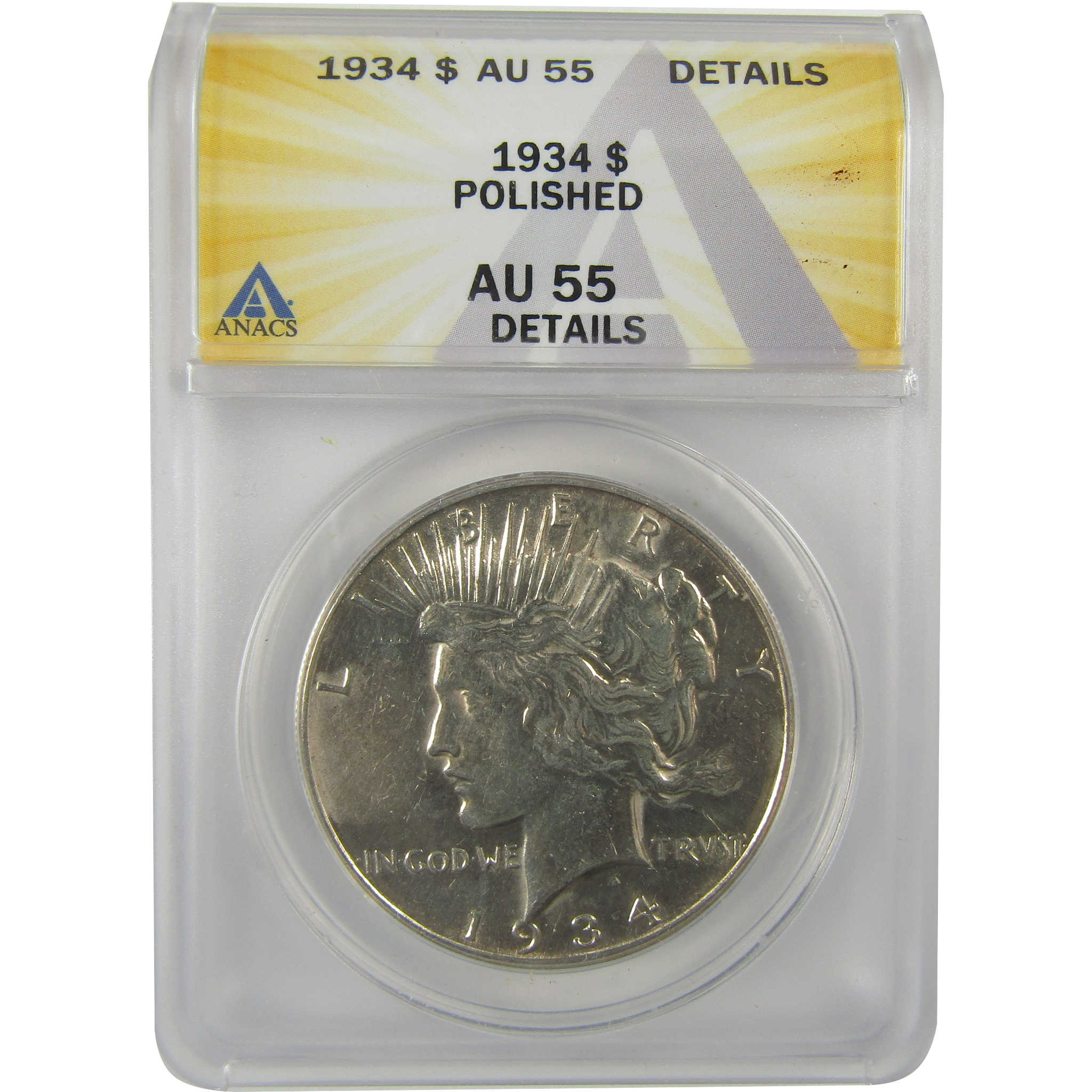 1934 Peace Dollar AU 55 Details ANACS Silver $1 Coin SKU:I21539