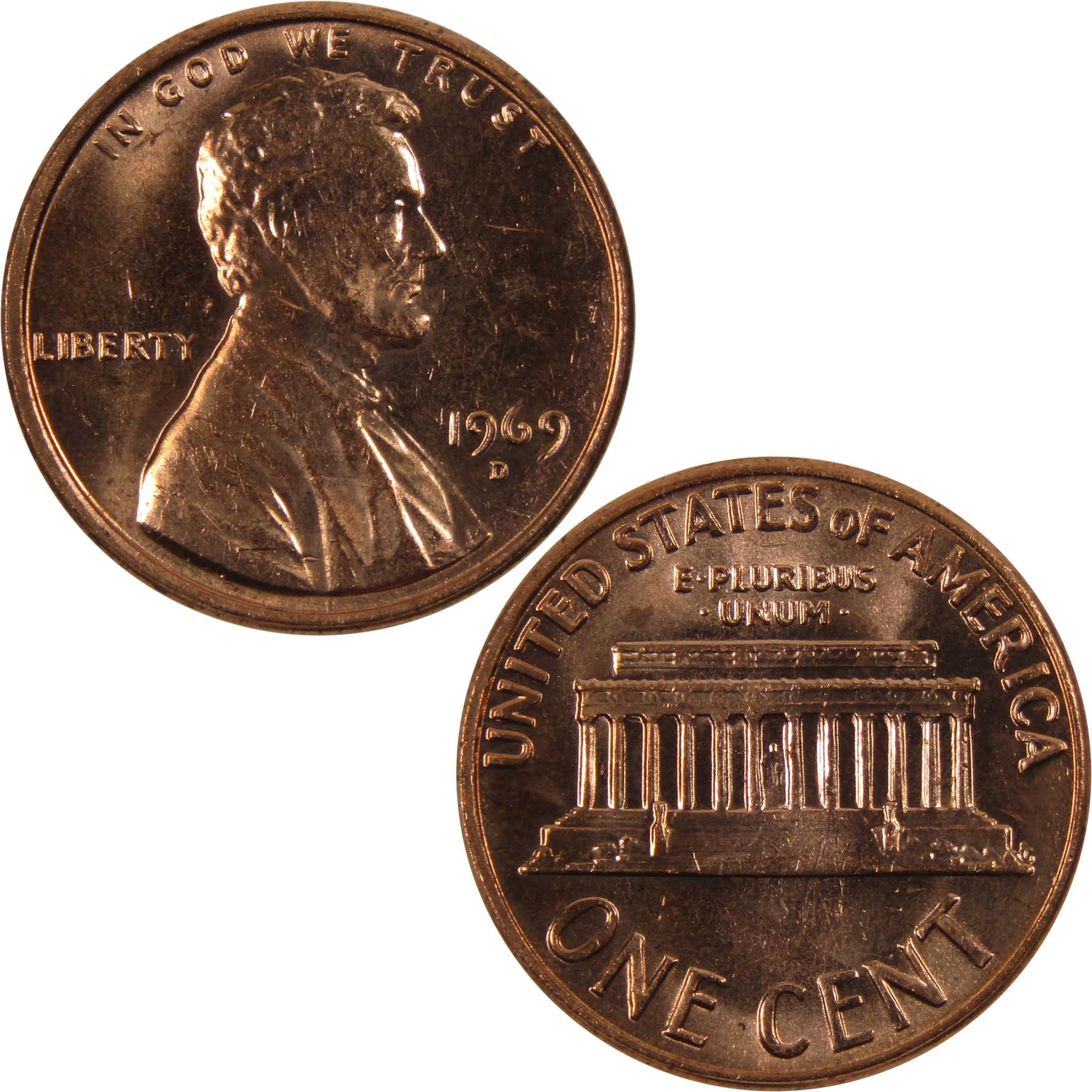 1969 D Lincoln Memorial Cent BU Uncirculated Penny 1c Coin