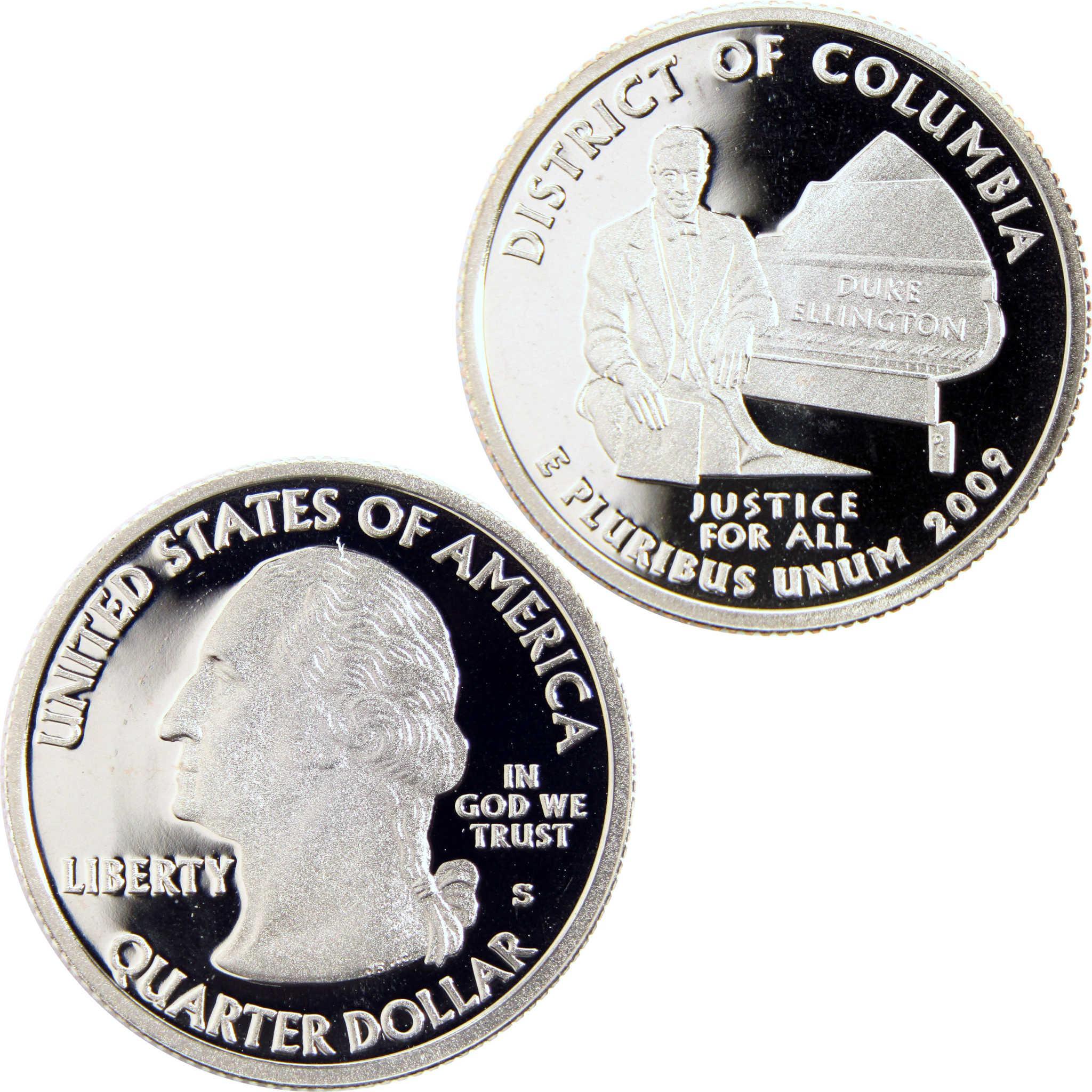 2009 District of Columbia quarter featuring Duke Ellington and grand piano, collectible coin