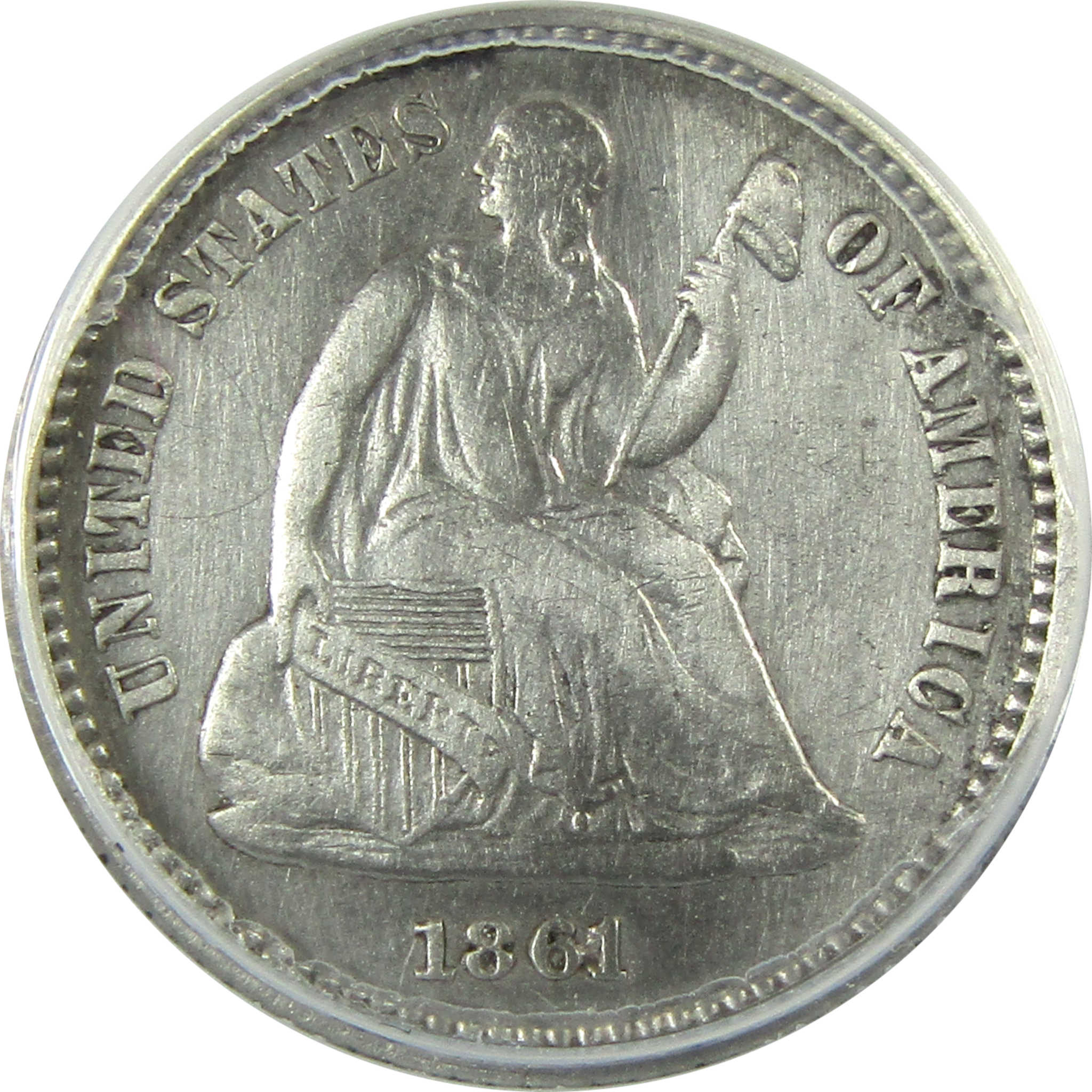 1861 Seated Liberty Silver Half Dime AU 50 Details ANACS SKU:I25459