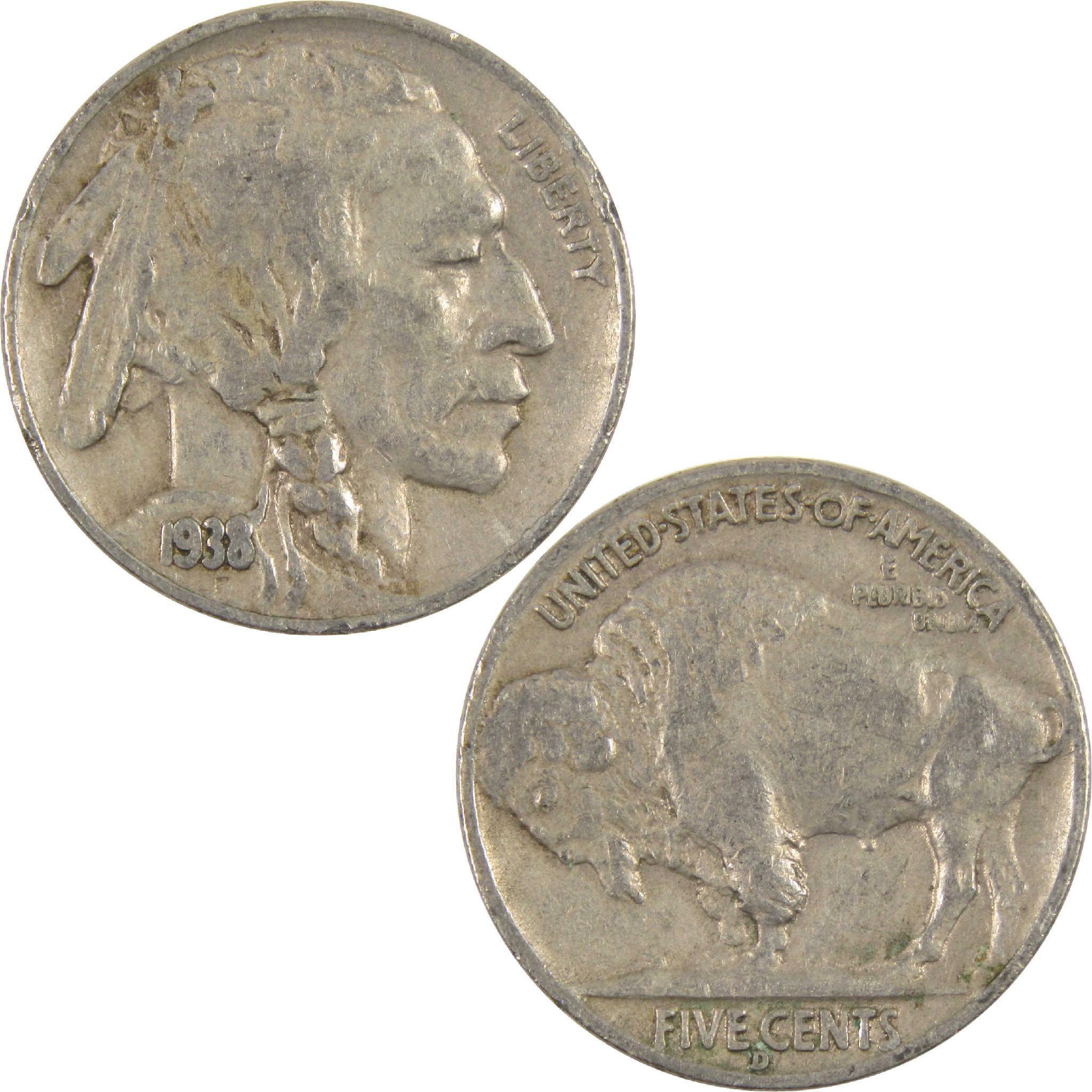 1938 D Indian Head Buffalo Nickel Circulated 5c Coin Collectible