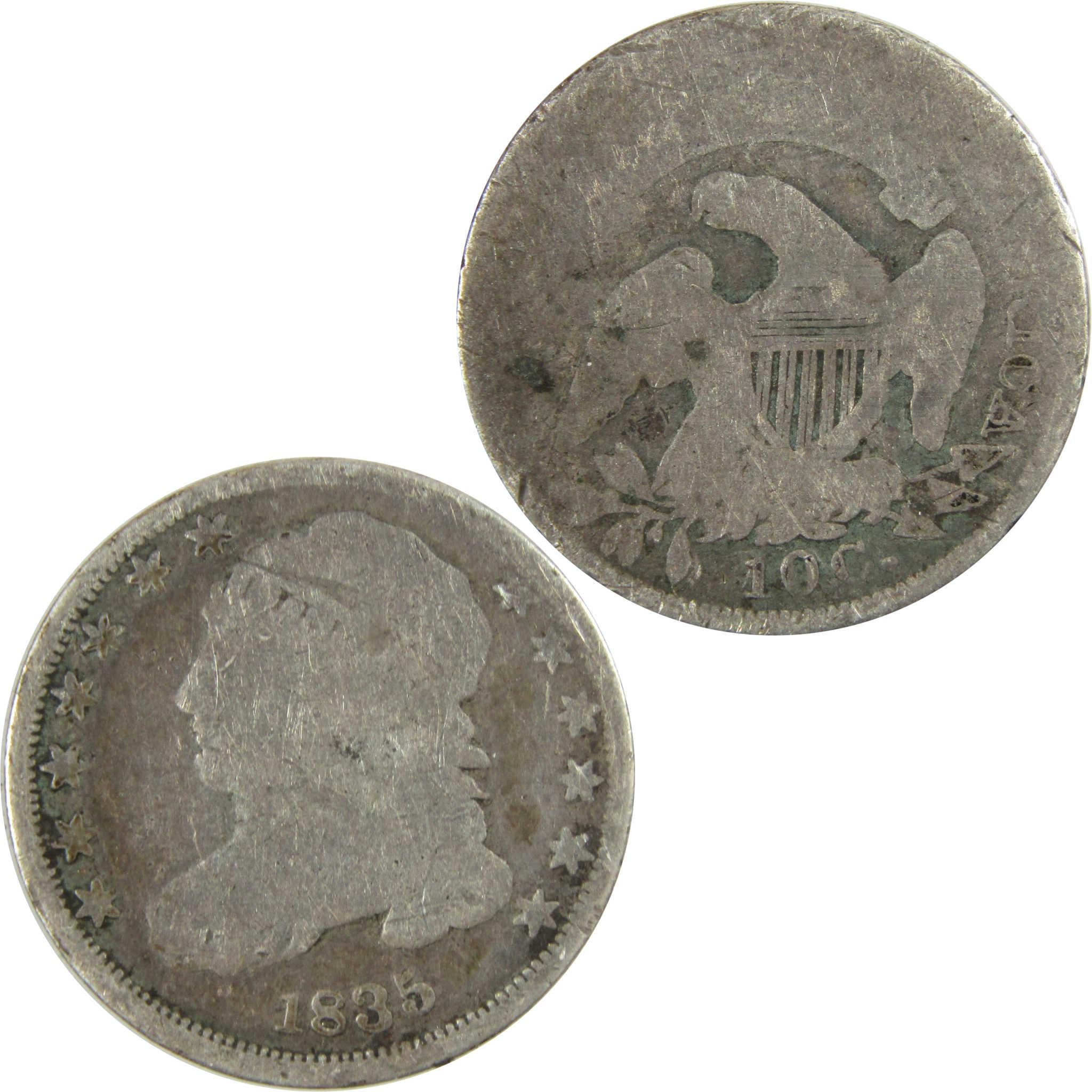 1835 Capped Bust Silver Dime AG About Good 10c Coin SKU:CP698