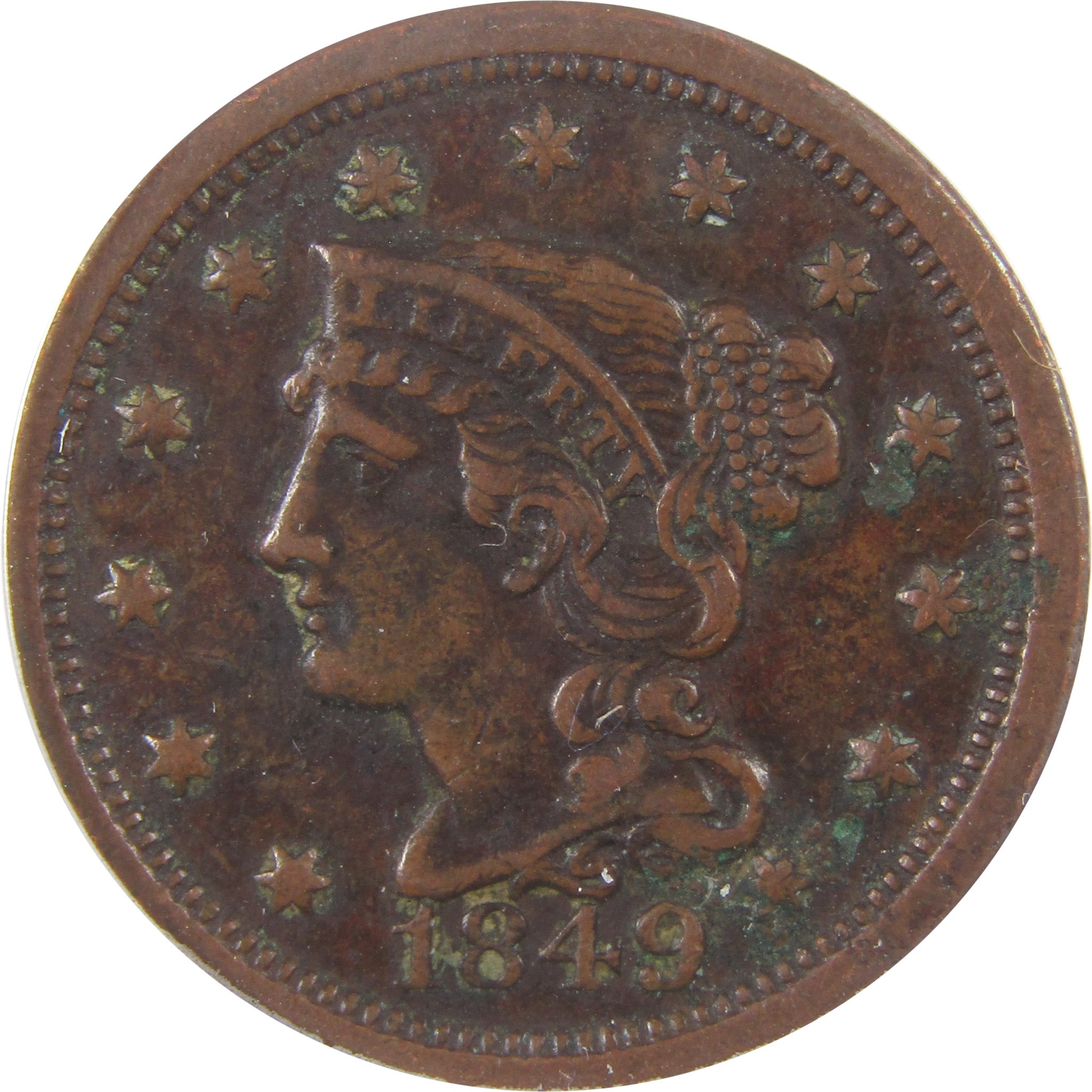 1849 Braided Hair Large Cent EF 45 Details ANACS Copper SKU:I18531