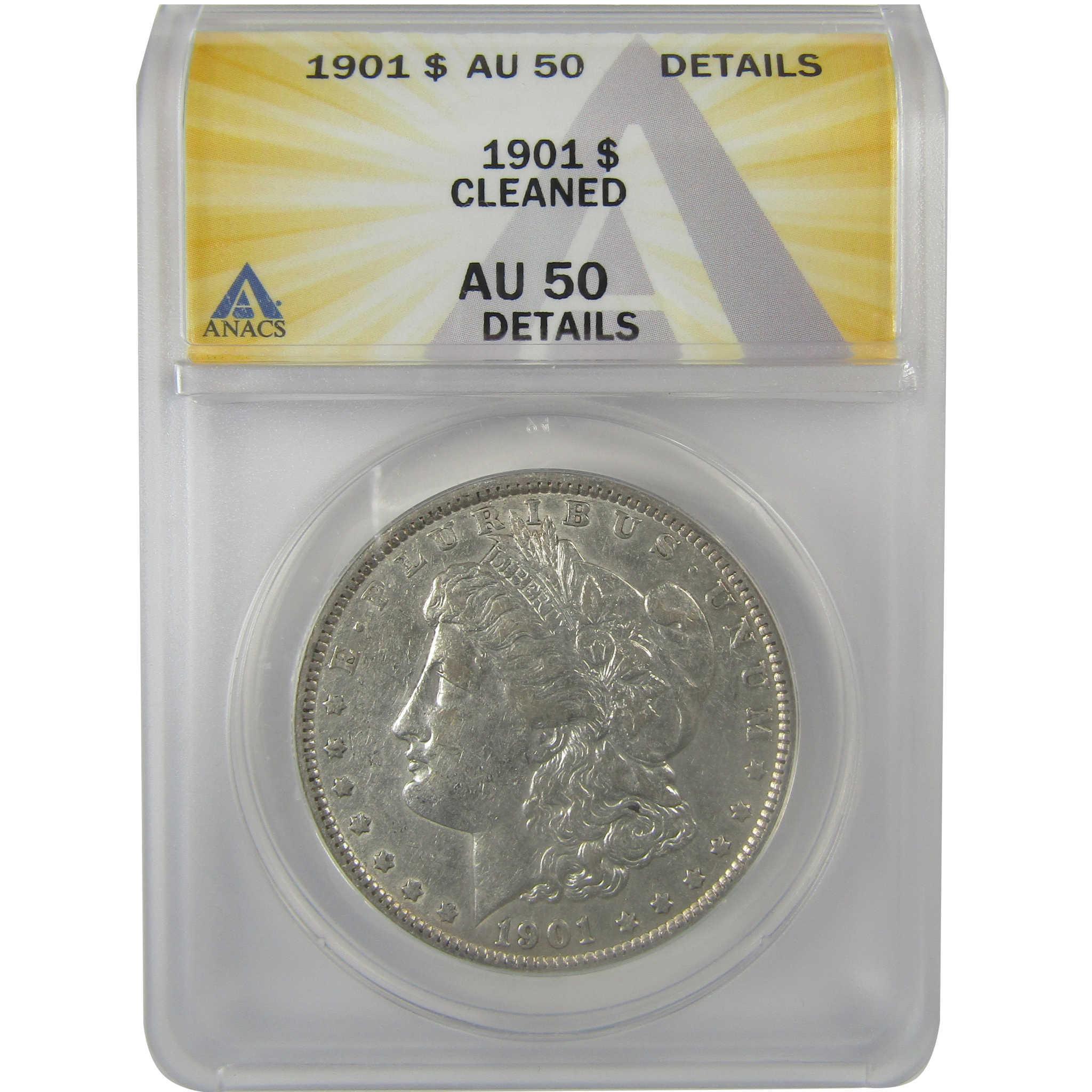 1901 Morgan Dollar AU 50 Details ANACS Silver $1 Coin SKU:I21275 - Morgan coin - Morgan silver dollar - Morgan silver dollar for sale - Profile Coins & Collectibles