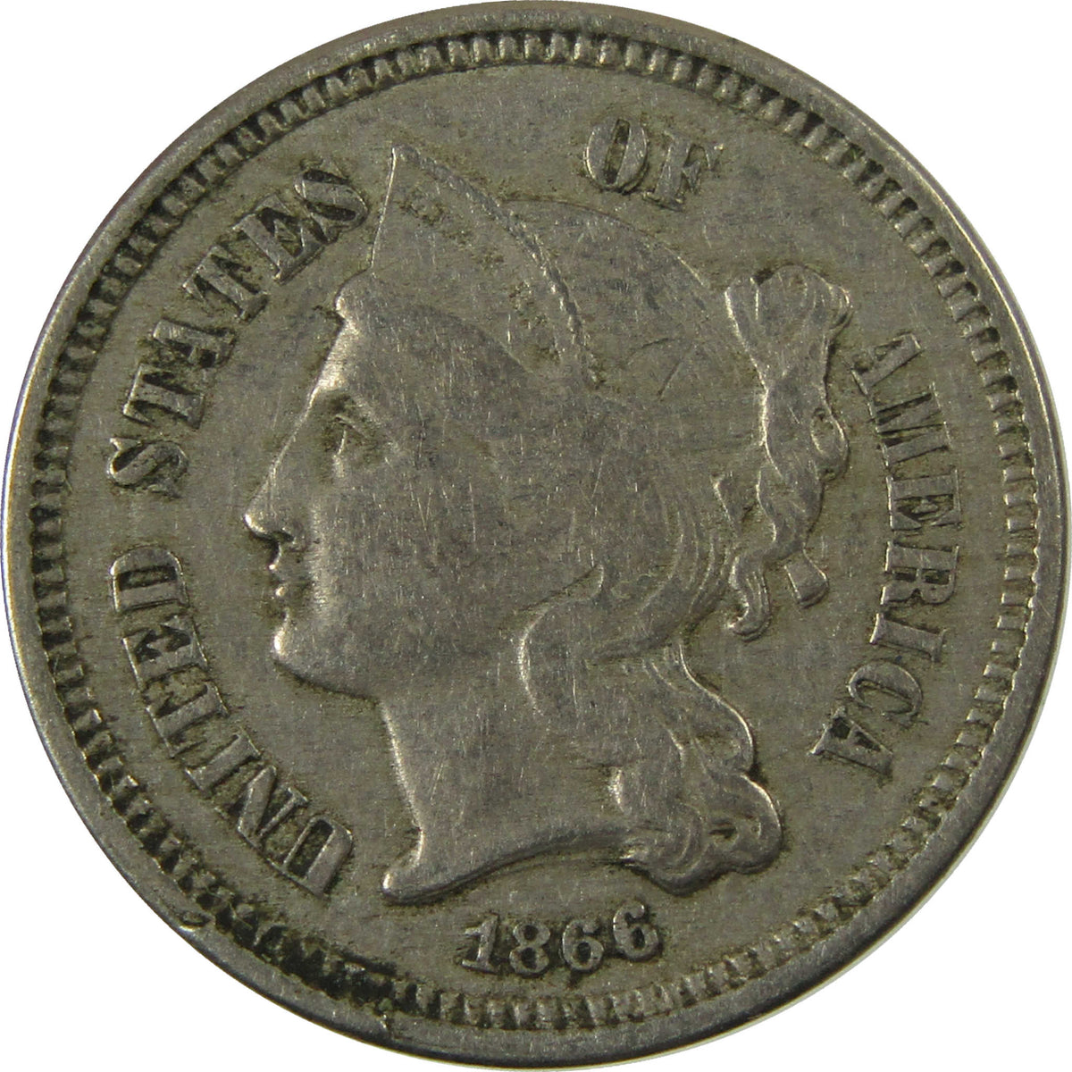 1866 Nickel Three Cent Piece VF Very Fine 3c Coin SKU:I28507