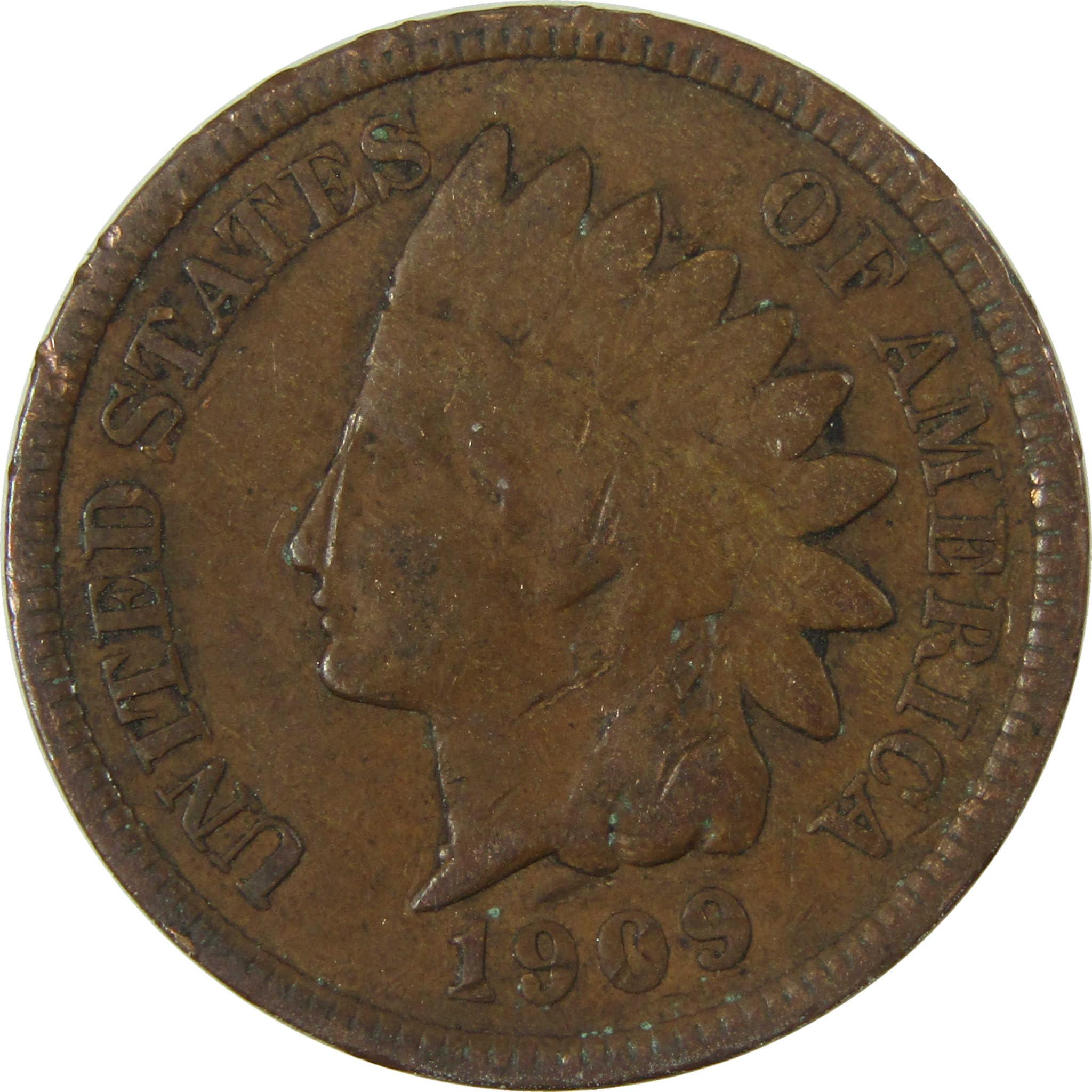 1909 Indian Head Cent F Fine Details Penny 1c Coin SKU:I27000