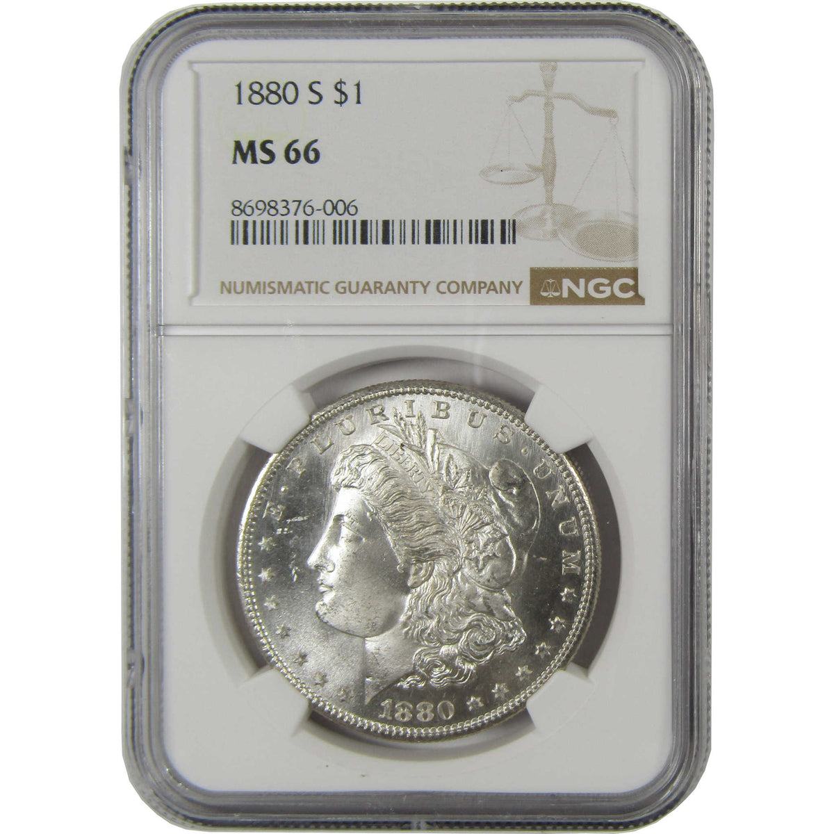 1880 S Morgan Silver Dollar MS 66 NGC Uncirculated $1 Coin Collectible - Morgan coin - Morgan silver dollar - Morgan silver dollar for sale - Profile Coins & Collectibles