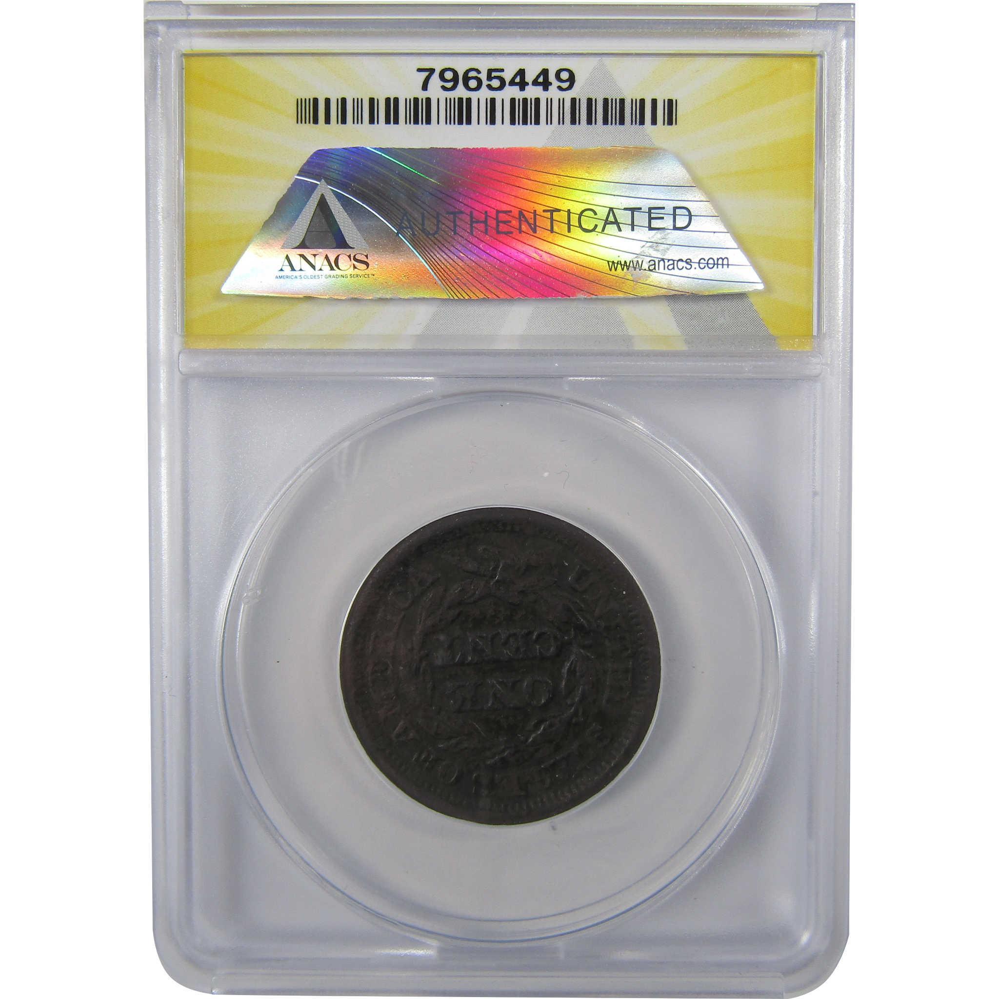 1846 Small Date Braided Hair Large Cent AU 50 Details ANACS SKU:I25508