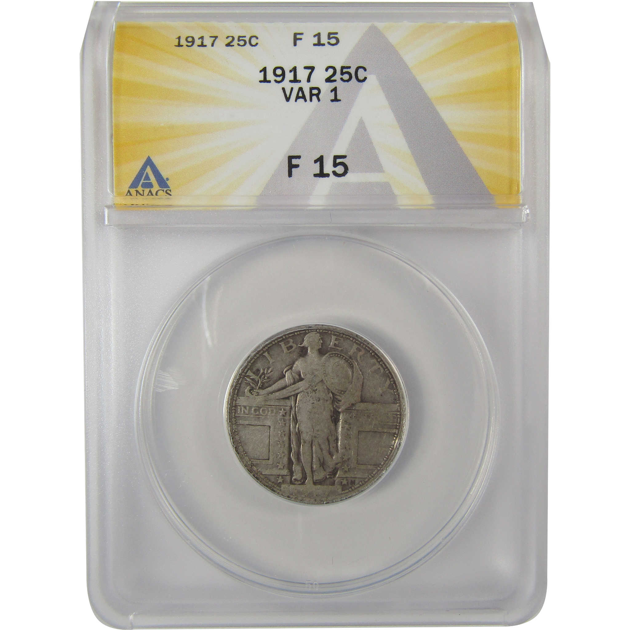 1917 Type 1 Standing Liberty Quarter F 15 ANACS Silver SKU:I20193