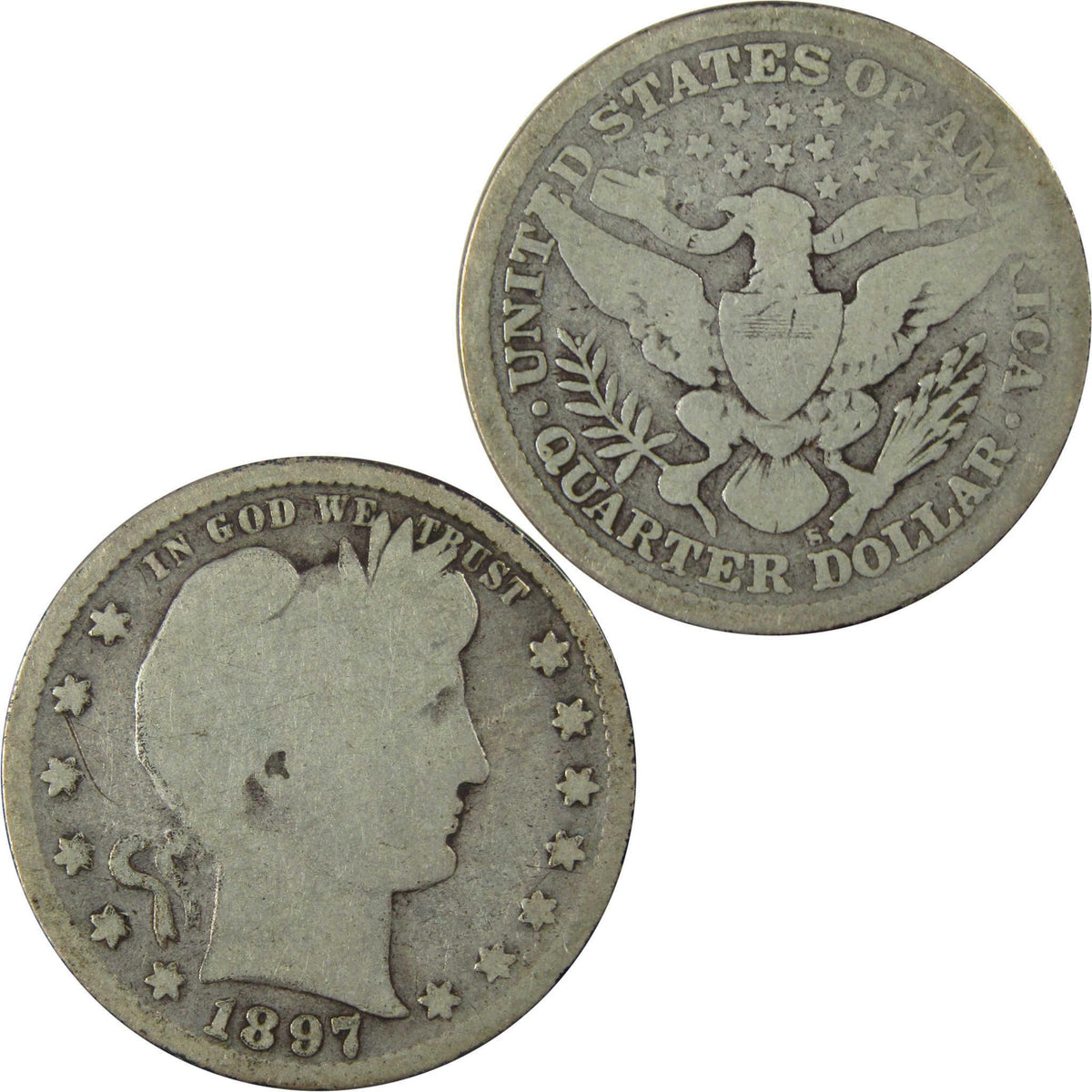 1897 S Barber Silver Quarter AG About Good 25c Coin SKU:I25947