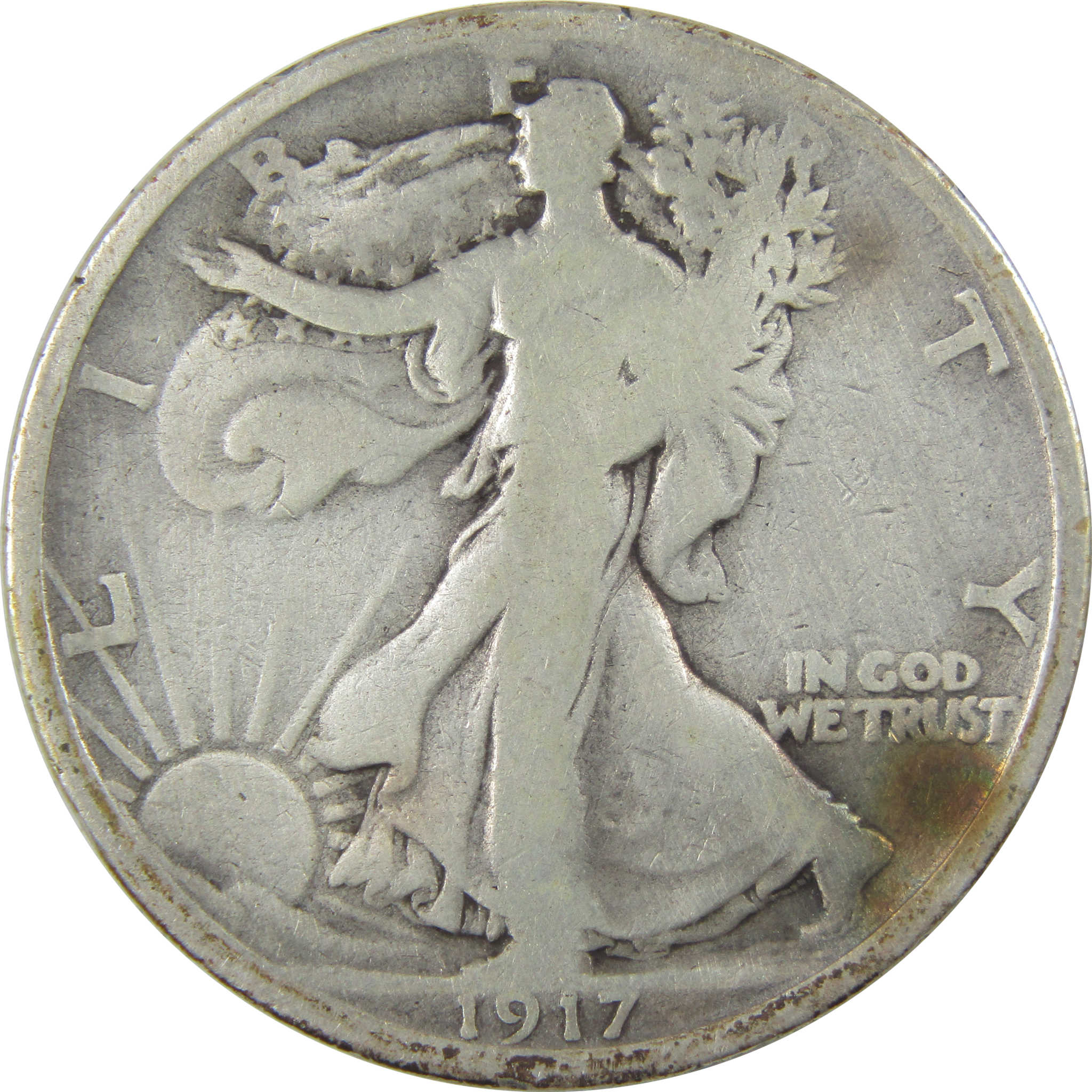1917 D Reverse Liberty Walking Silver 50c Very Good Details SKU:I24133