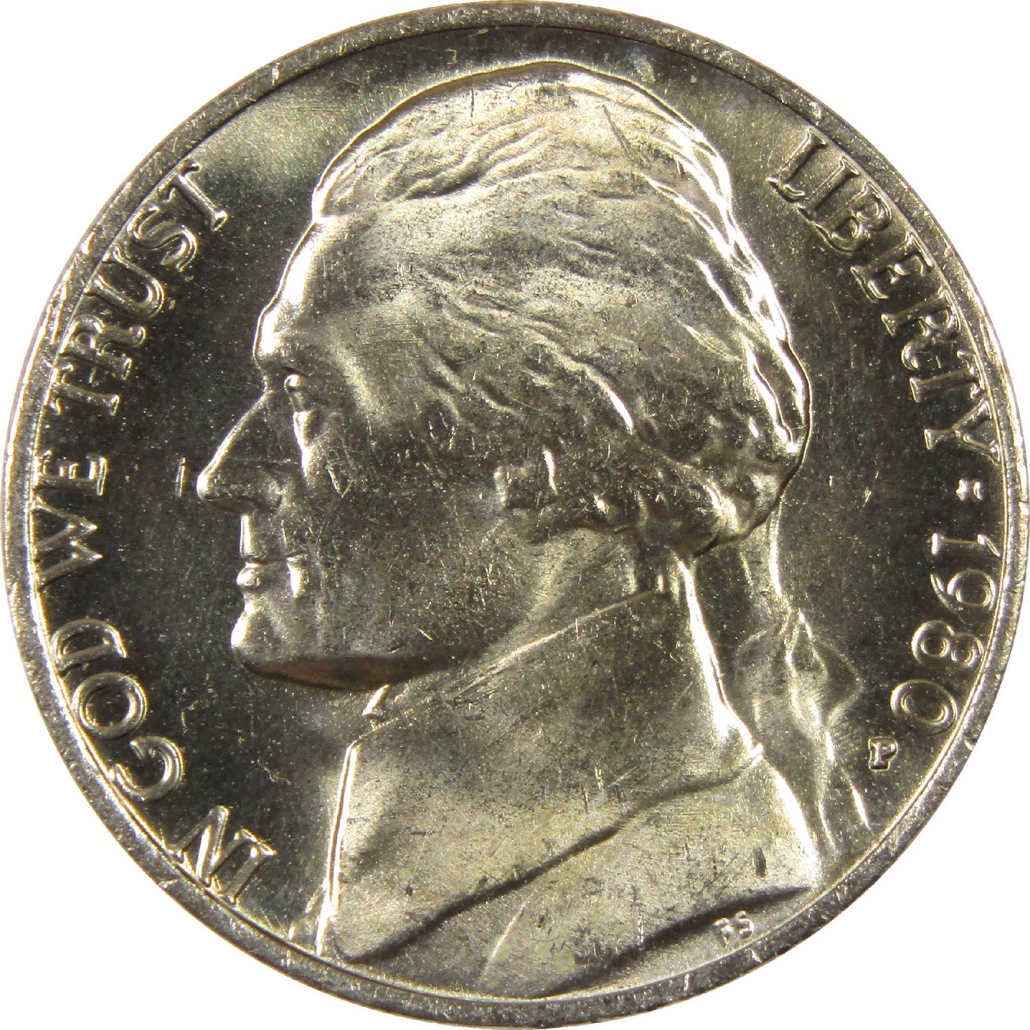 1980 Jefferson nickel coin collectible with Liberty inscription and profile portrait
