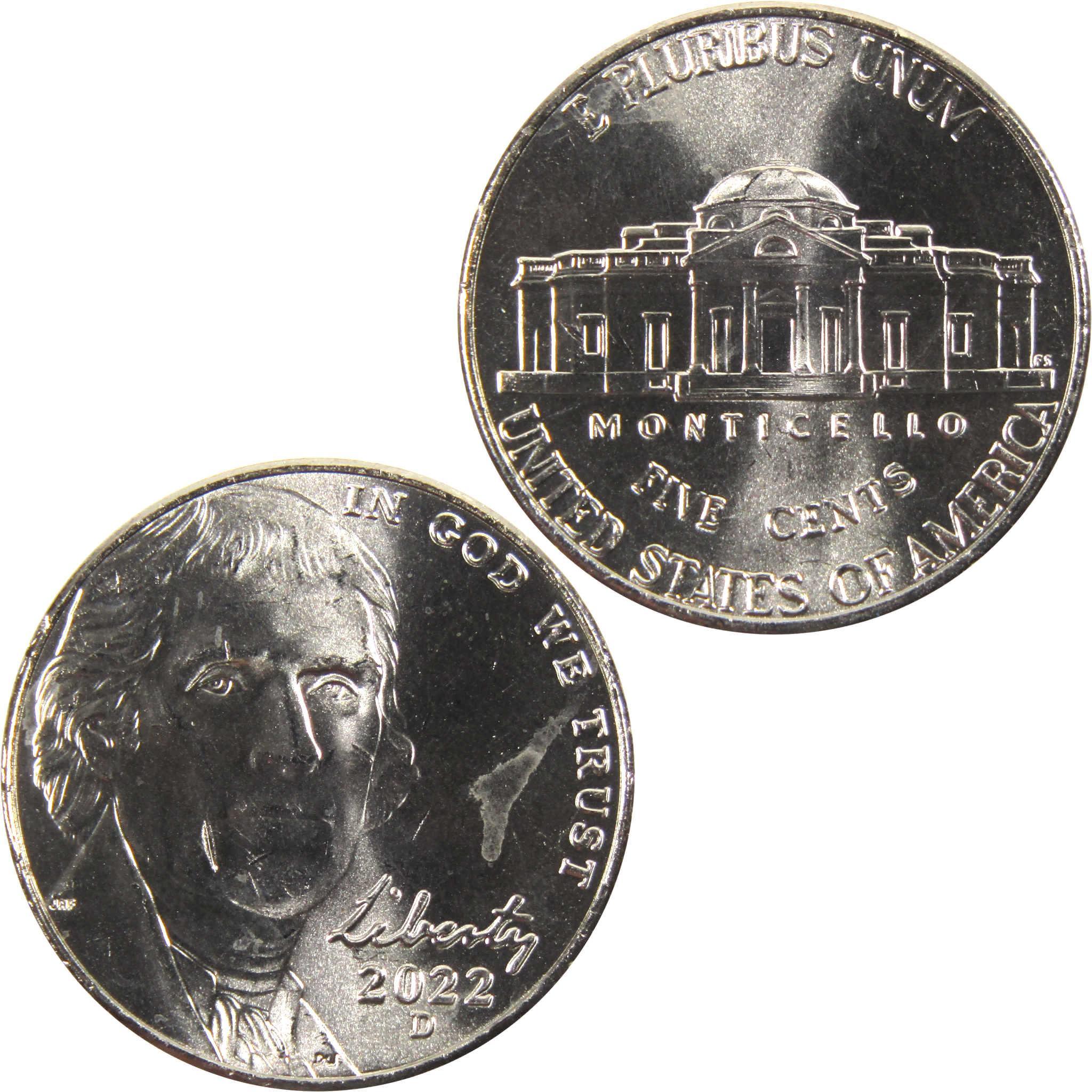 2022 D Jefferson Nickel BU Uncirculated 5c Coin