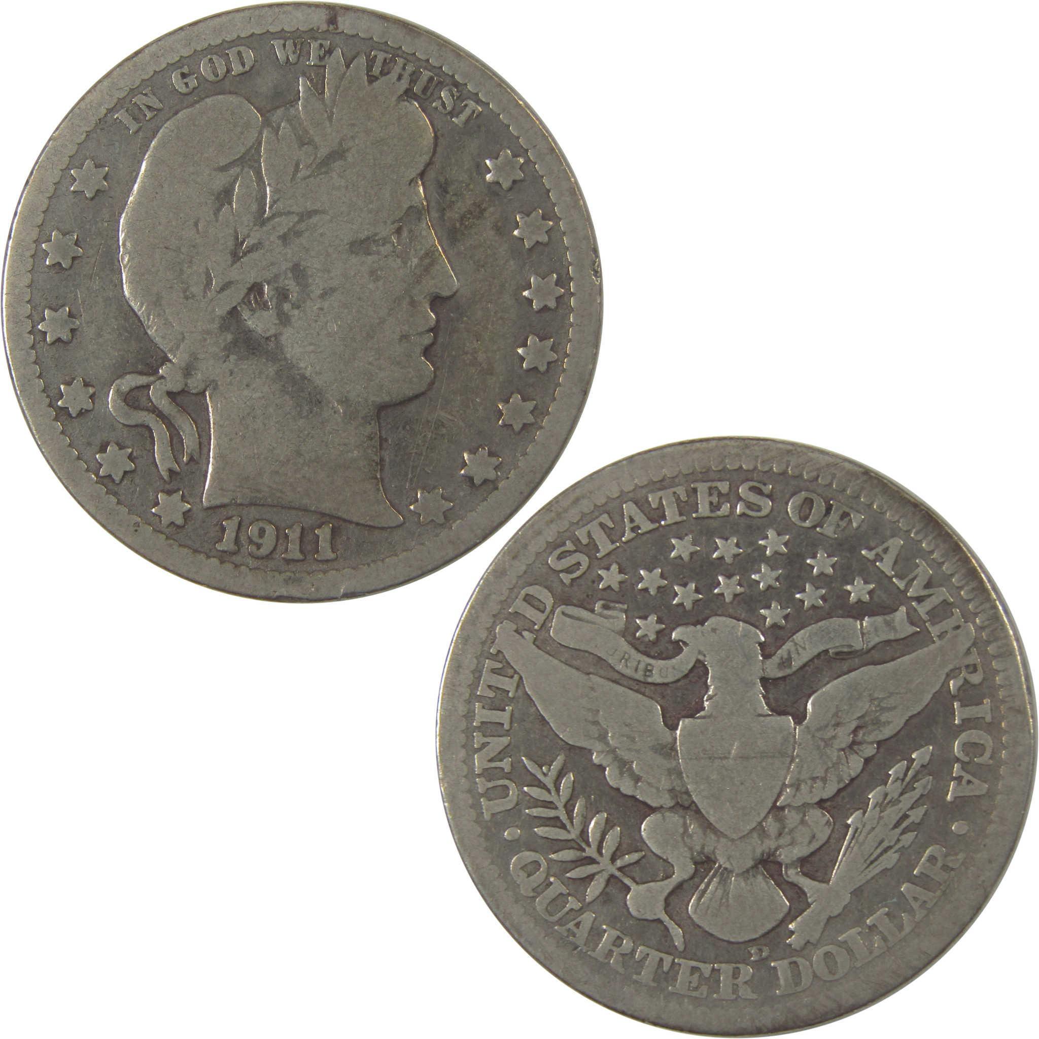 1911 D Barber Silver Quarter VG Very Good 25c Coin SKU:I25151