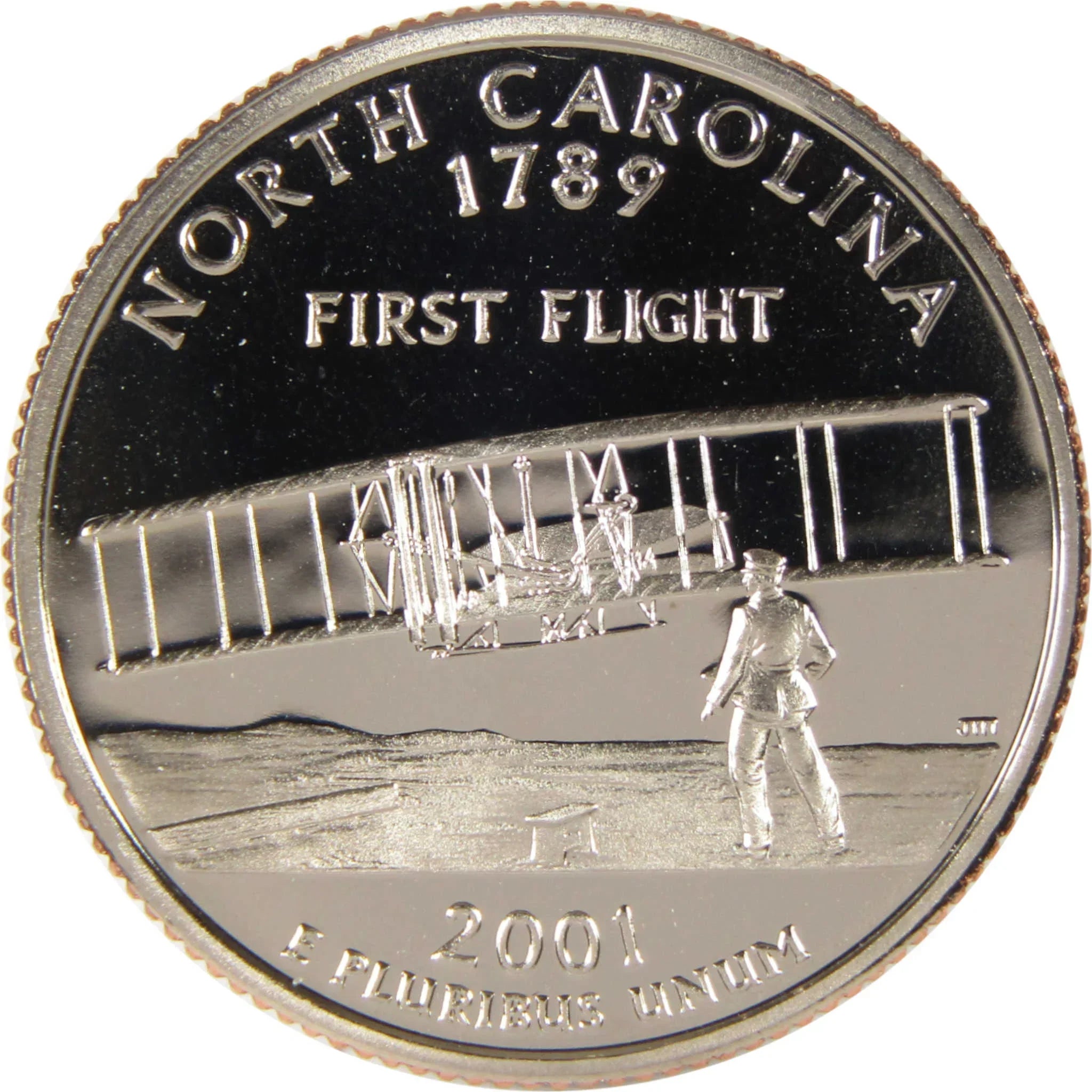 2001 North Carolina state quarter featuring Wright brothers' first flight design