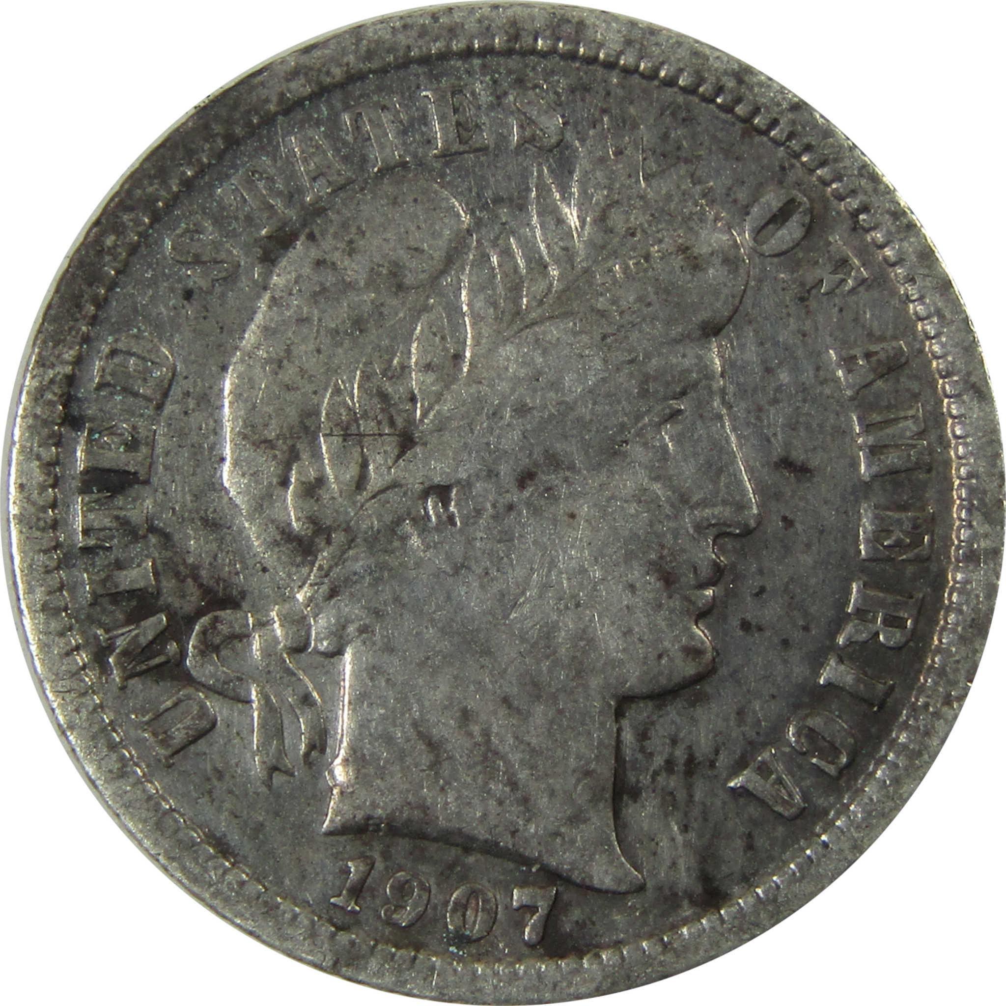 1907 O Barber Silver Dime F Fine Details 10c Coin SKU:CP1030