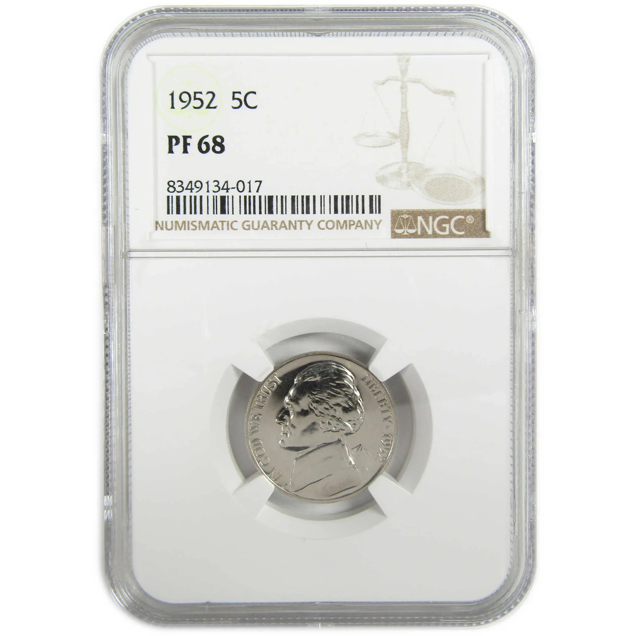 1952 Jefferson Nickel PF 68 NGC Proof 5c Coin Collectible SKU:I27352