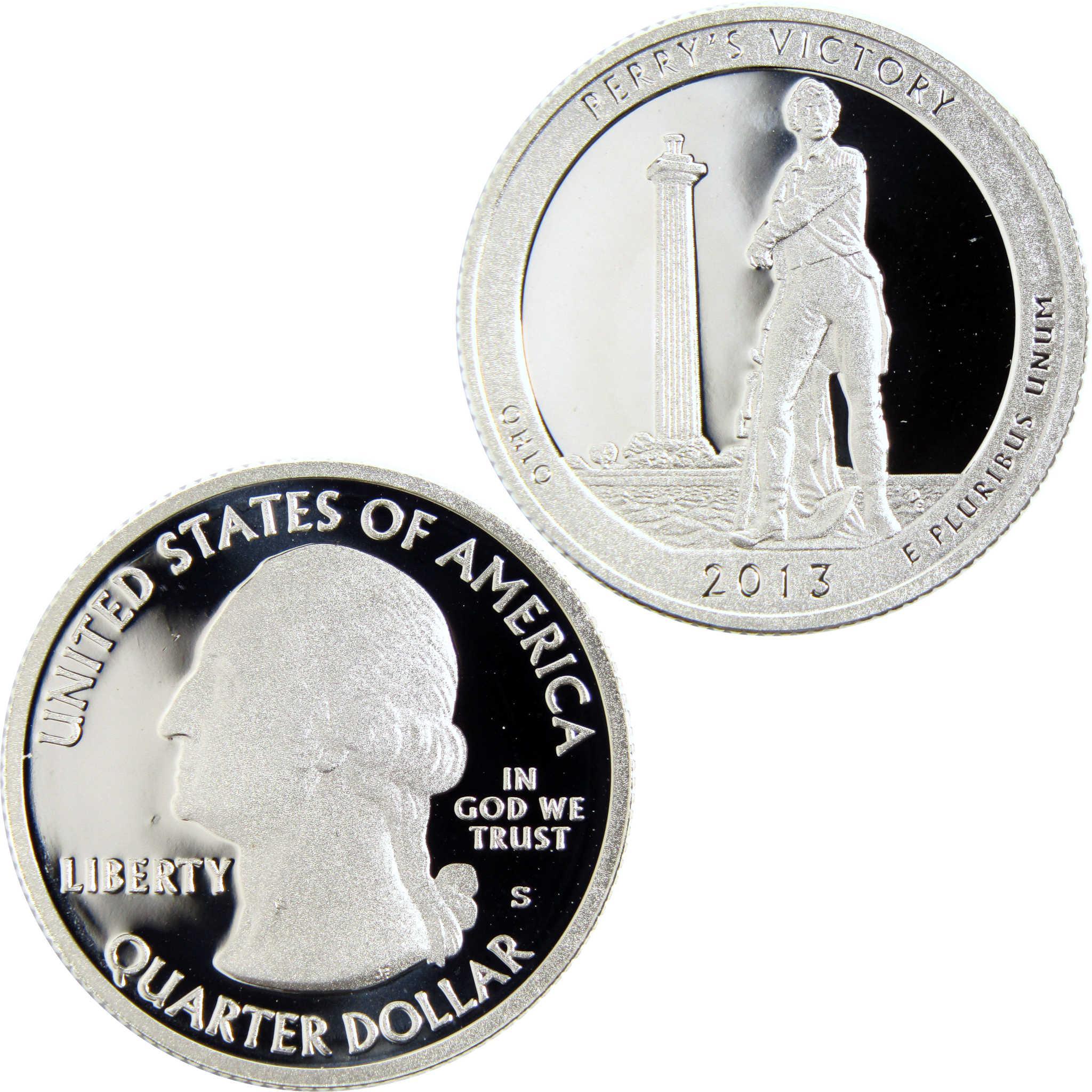 2013 Perry’s Victory quarter dollar collectible coin, silver proof, obverse and reverse sides