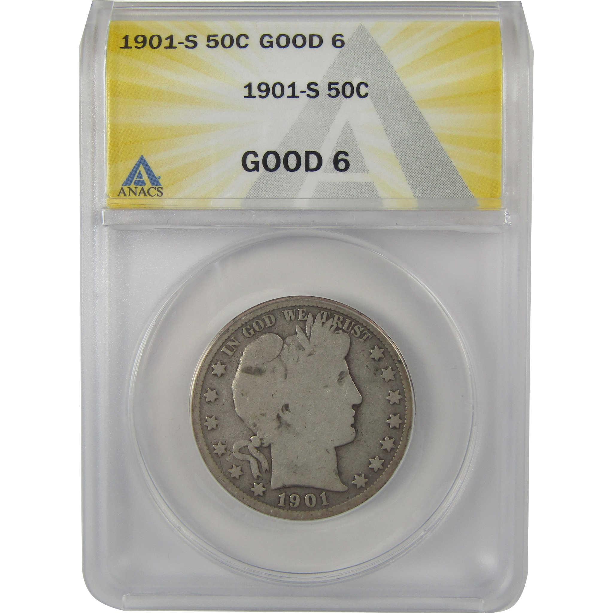 1901 S Barber Half Dollar G 6 ANACS Silver 50c Coin SKU:I22230