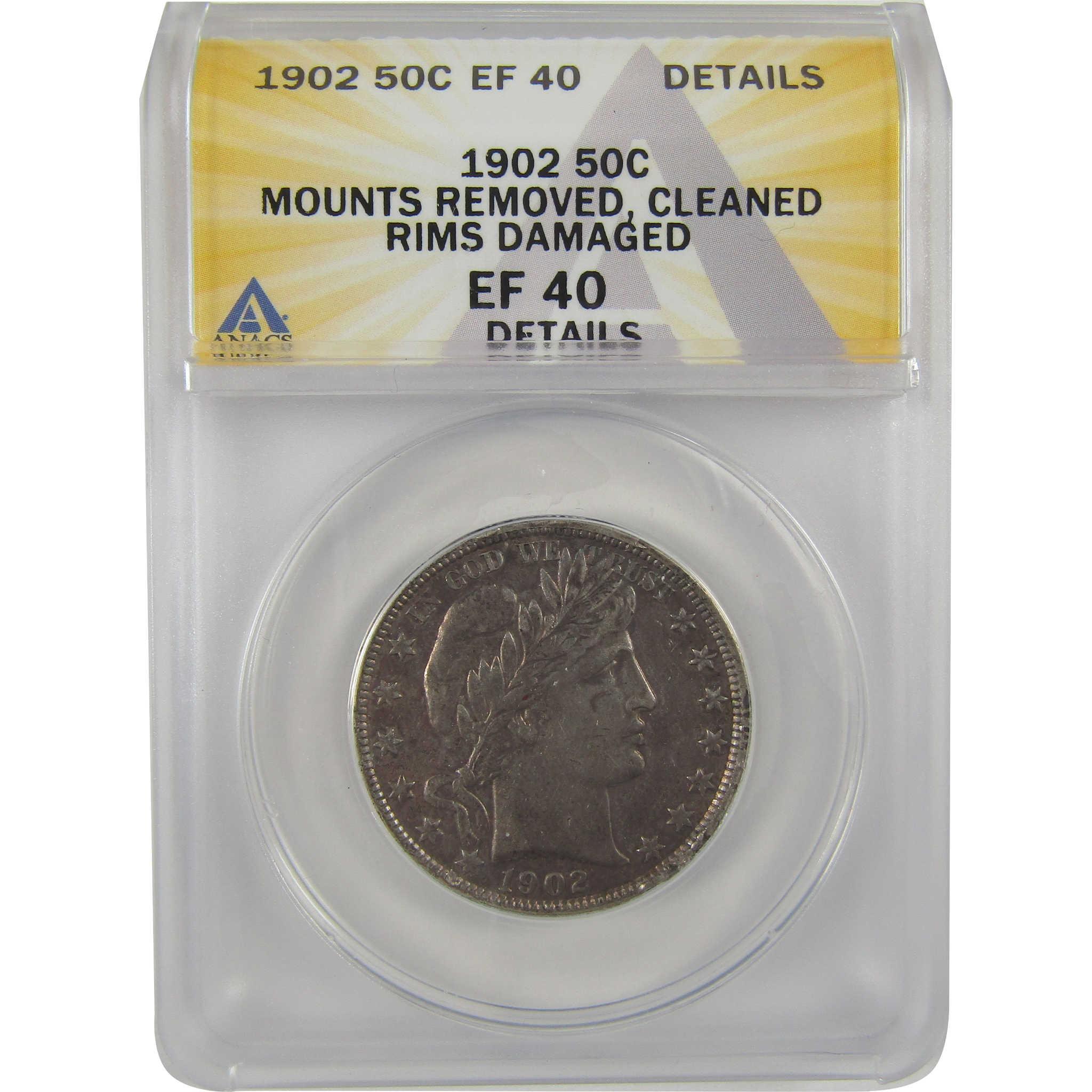 1902 Barber Half Dollar EF 40 Details ANACS Silver SKU:CPC0818