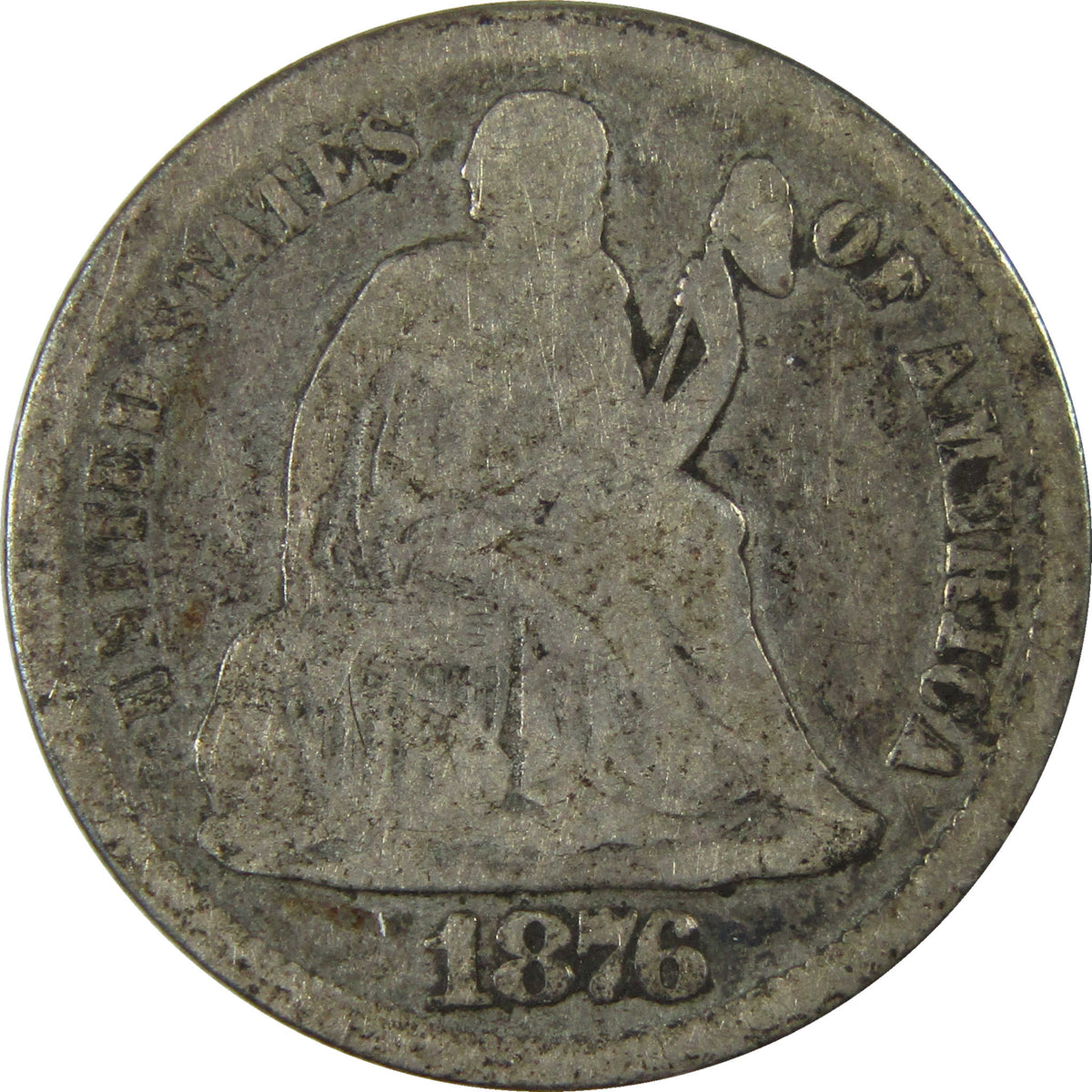 1876 S Seated Liberty Silver Dime AG About Good 10c Coin SKU:I28237