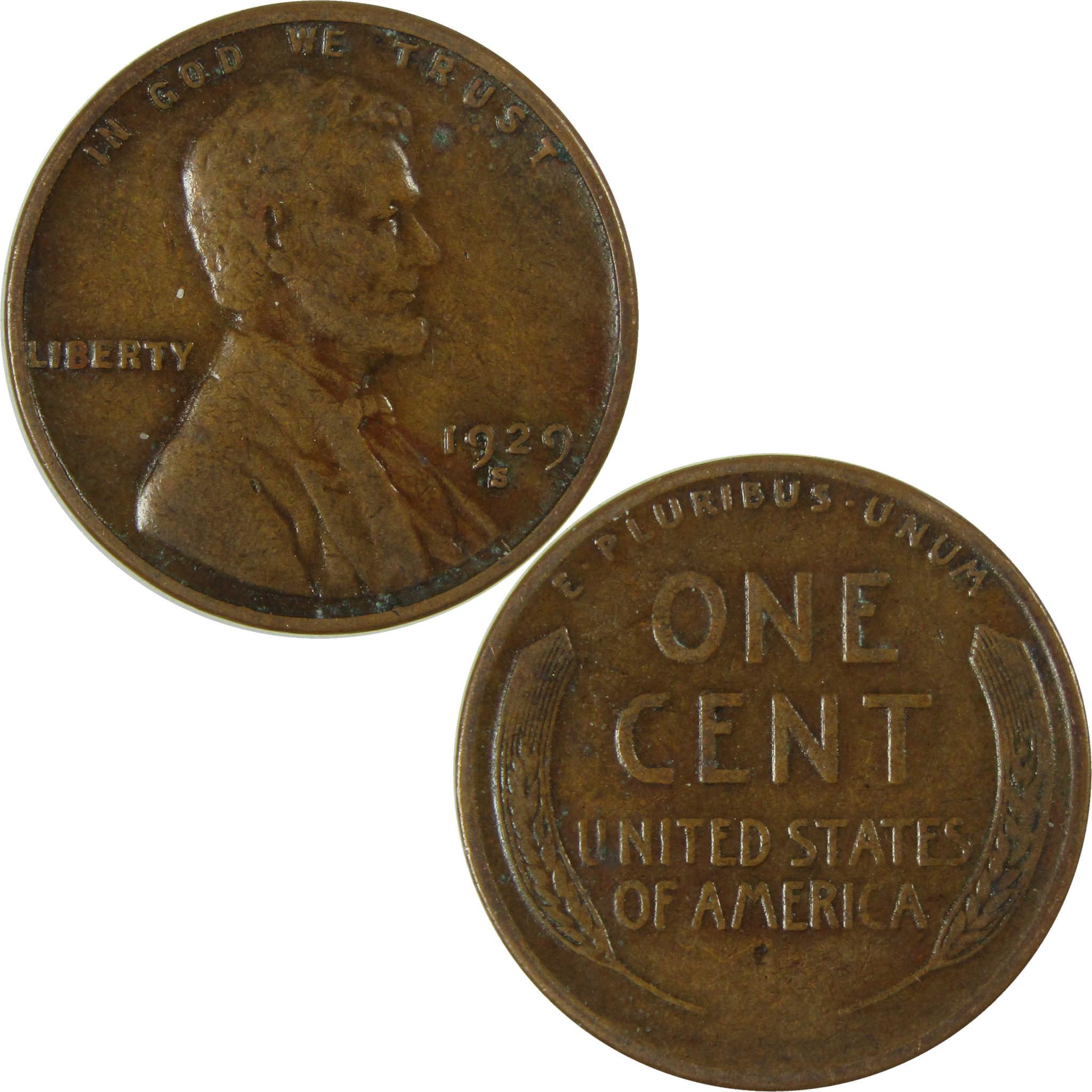 1929 S Lincoln Wheat Cent F Fine Penny 1c Coin Collectible SKU:I26675