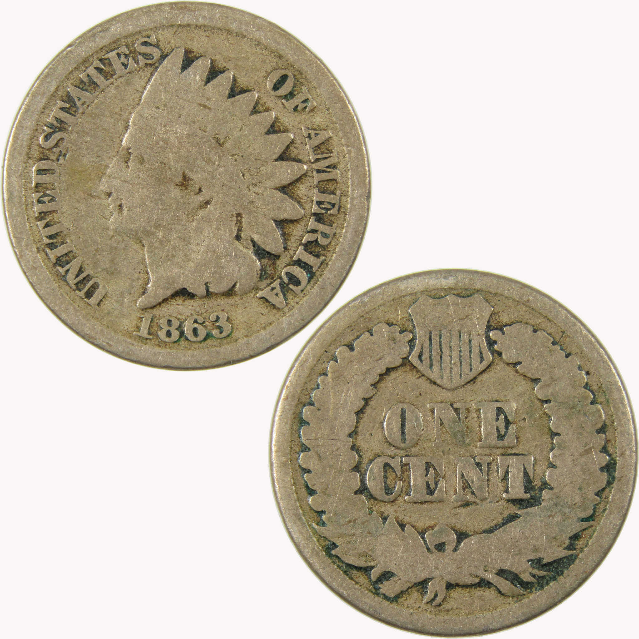 1863 Indian Head Cent AG About Good Penny 1c Coin SKU:CP1096