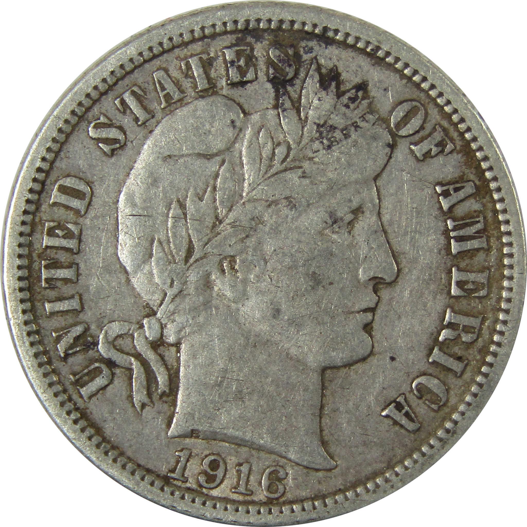 1916 Barber Silver Dime VF Very Fine Details 10c Coin SKU:CP989
