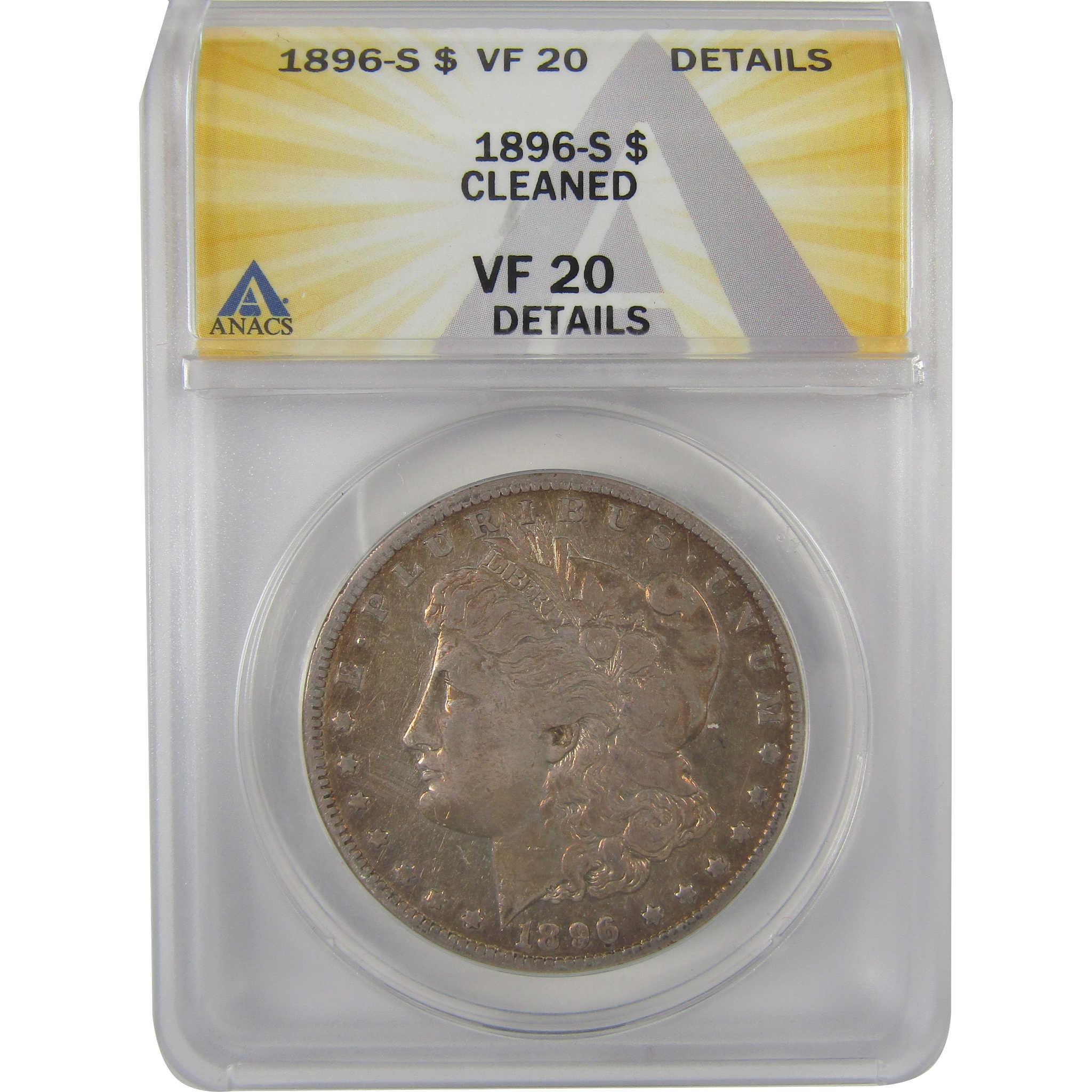 1896 S Morgan Dollar VF 20 Details ANACS Silver $1 Coin SKU:I19308 - Morgan coin - Morgan silver dollar - Morgan silver dollar for sale - Profile Coins & Collectibles