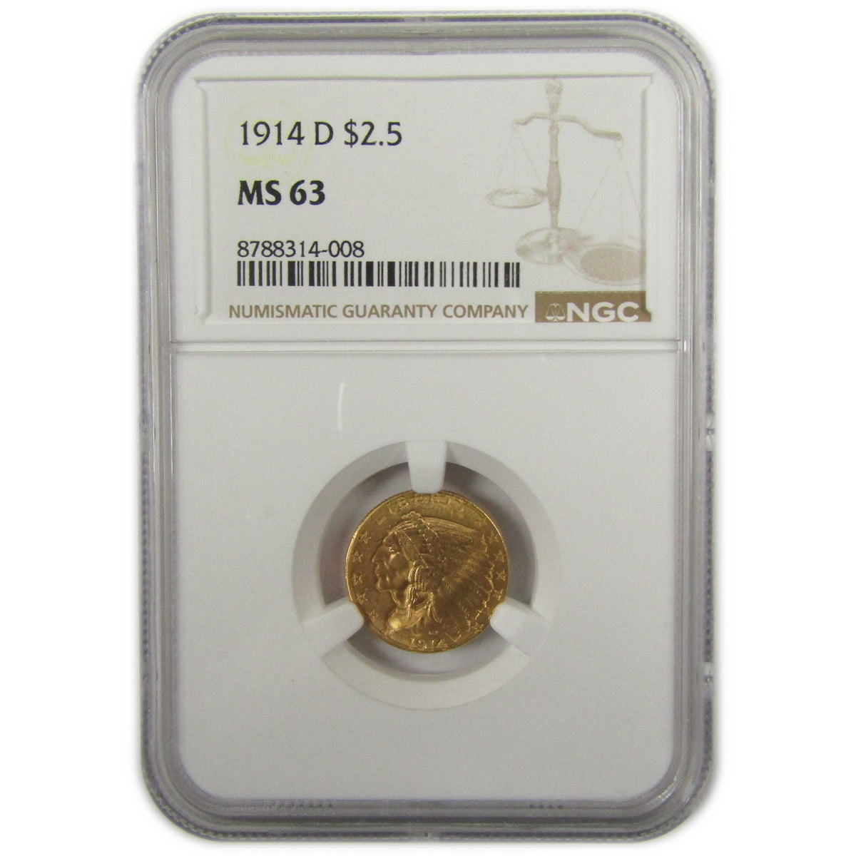 1914 D $2.50 Indian Head Gold Quarter Eagle MS 63 NGC Coin SKU:I28287