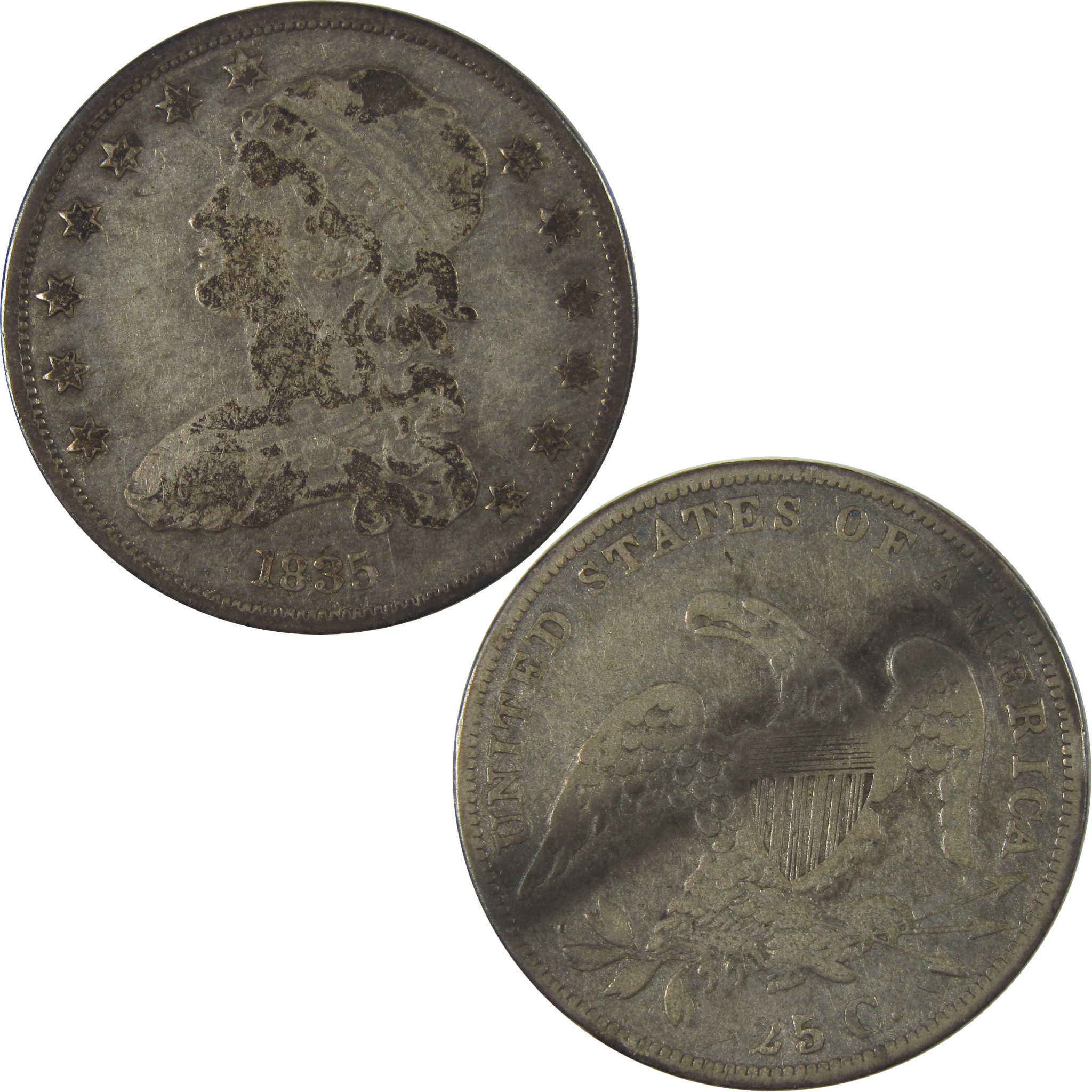 1835 Capped Bust Quarter VF Very Fine Silver Toned Reverse SKU:I23163