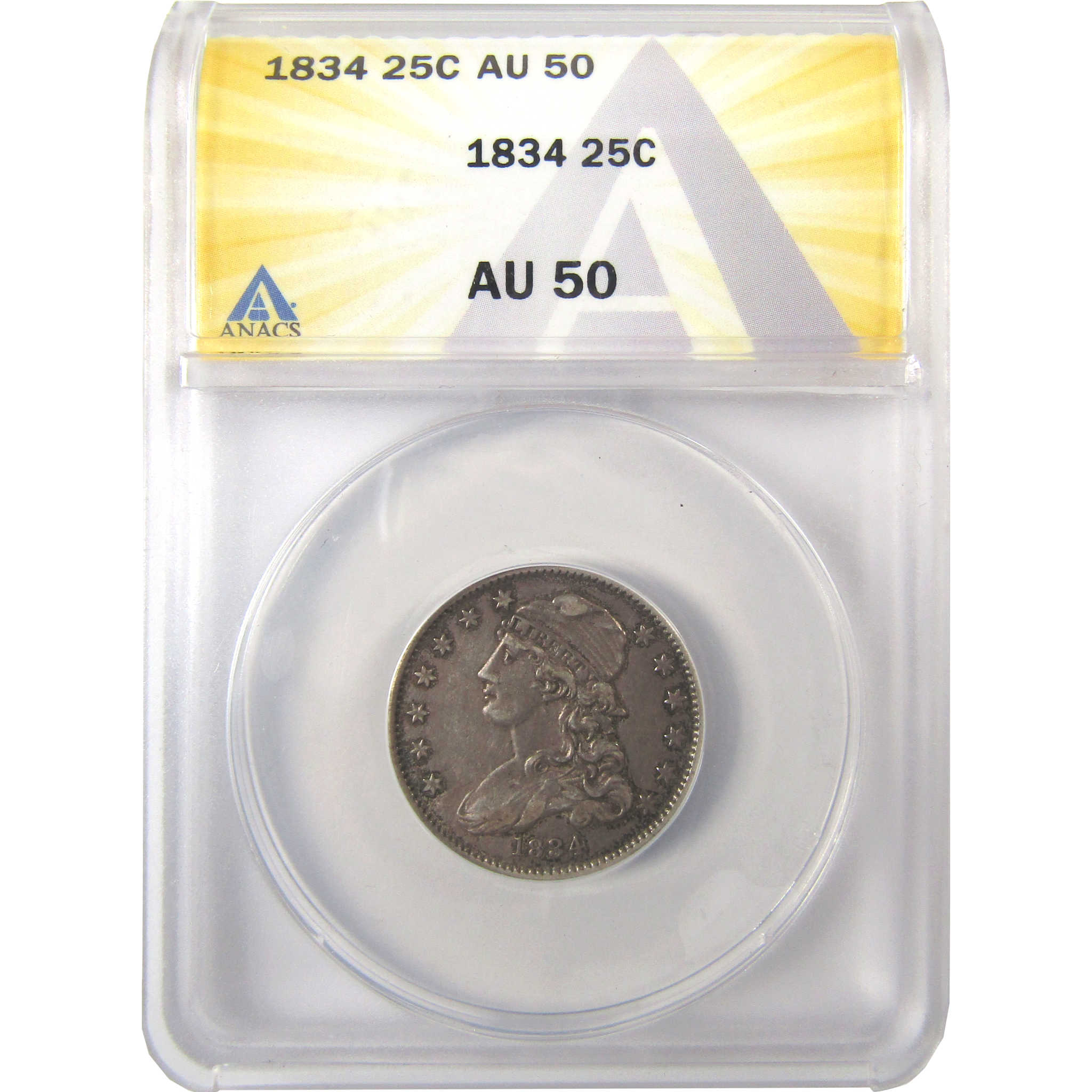 1834 Capped Bust Silver Quarter AU 50 ANACS 25c Coin SKU:I24406
