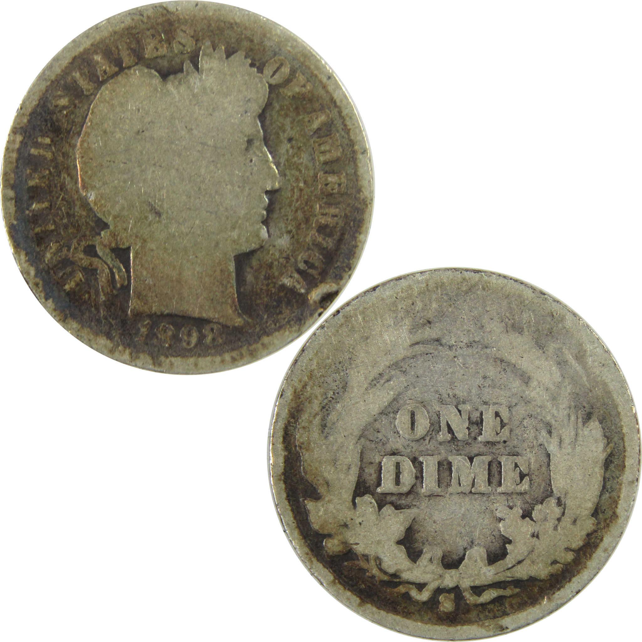 1898 S Barber Silver Dime AG About Good 10c Coin Collectible SKU:CP708