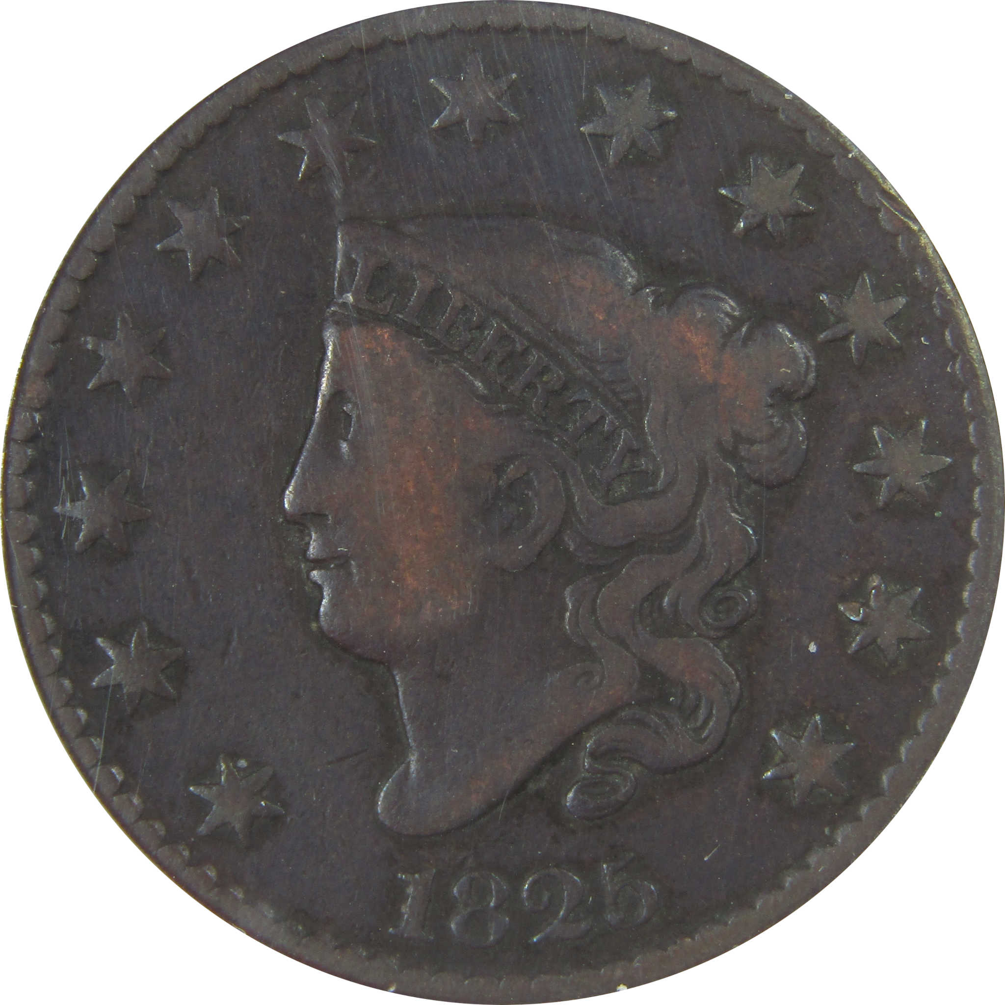 1825 Coronet Head Large Cent VG 10 ANACS Copper Penny SKU:CPC1176