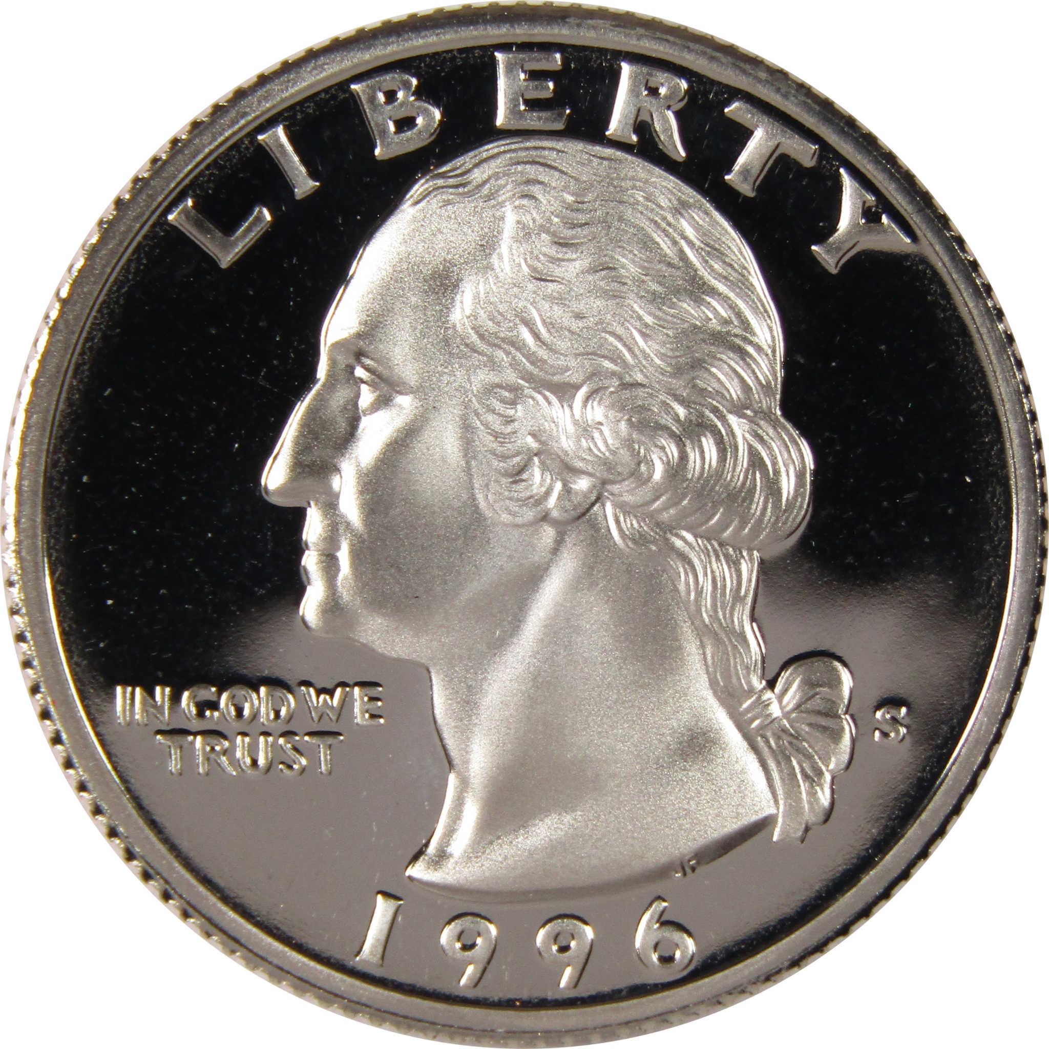 1996 proof Washington quarter coin, Liberty inscription, collectible U.S. currency