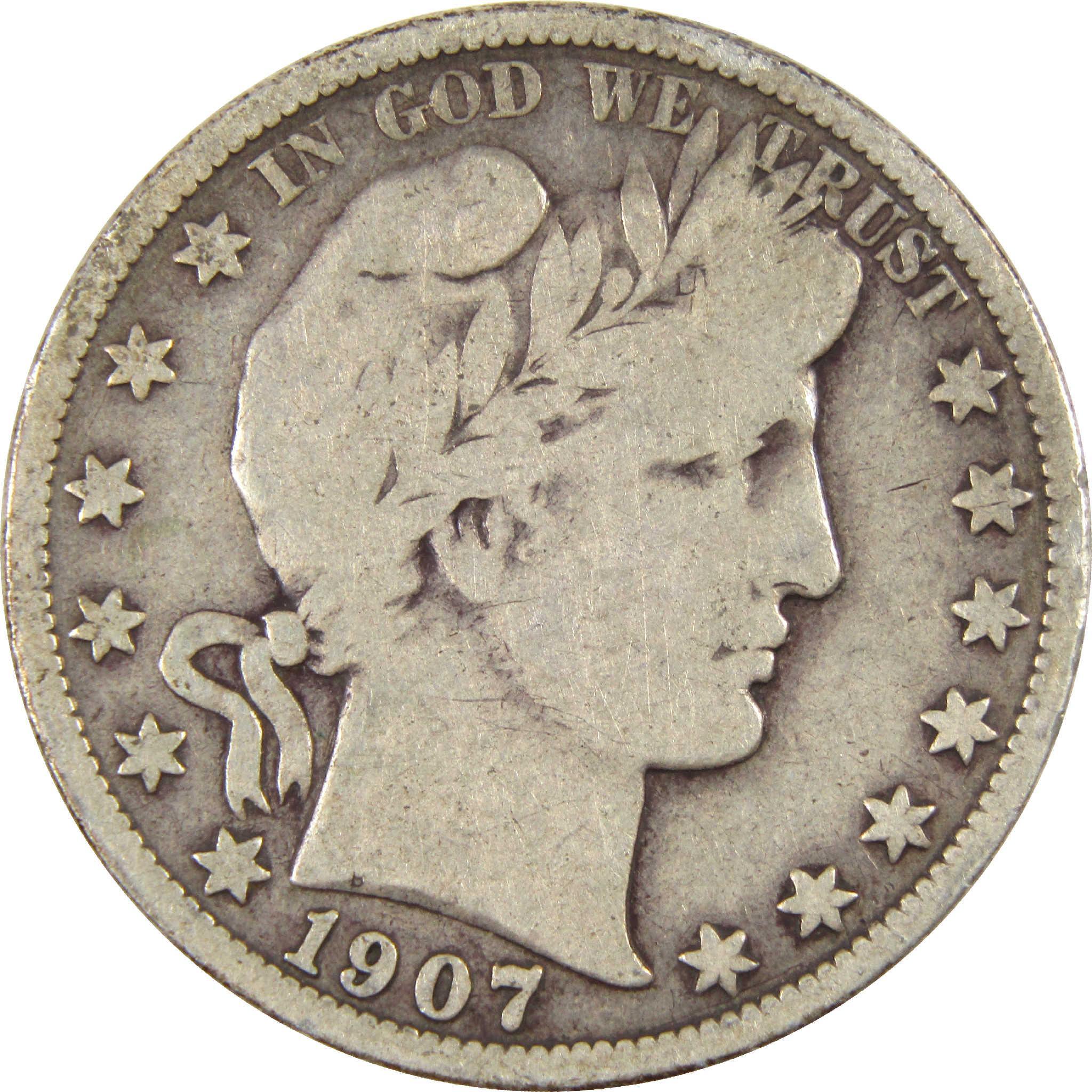1907 Barber Half Dollar G Good Silver 50c Coin