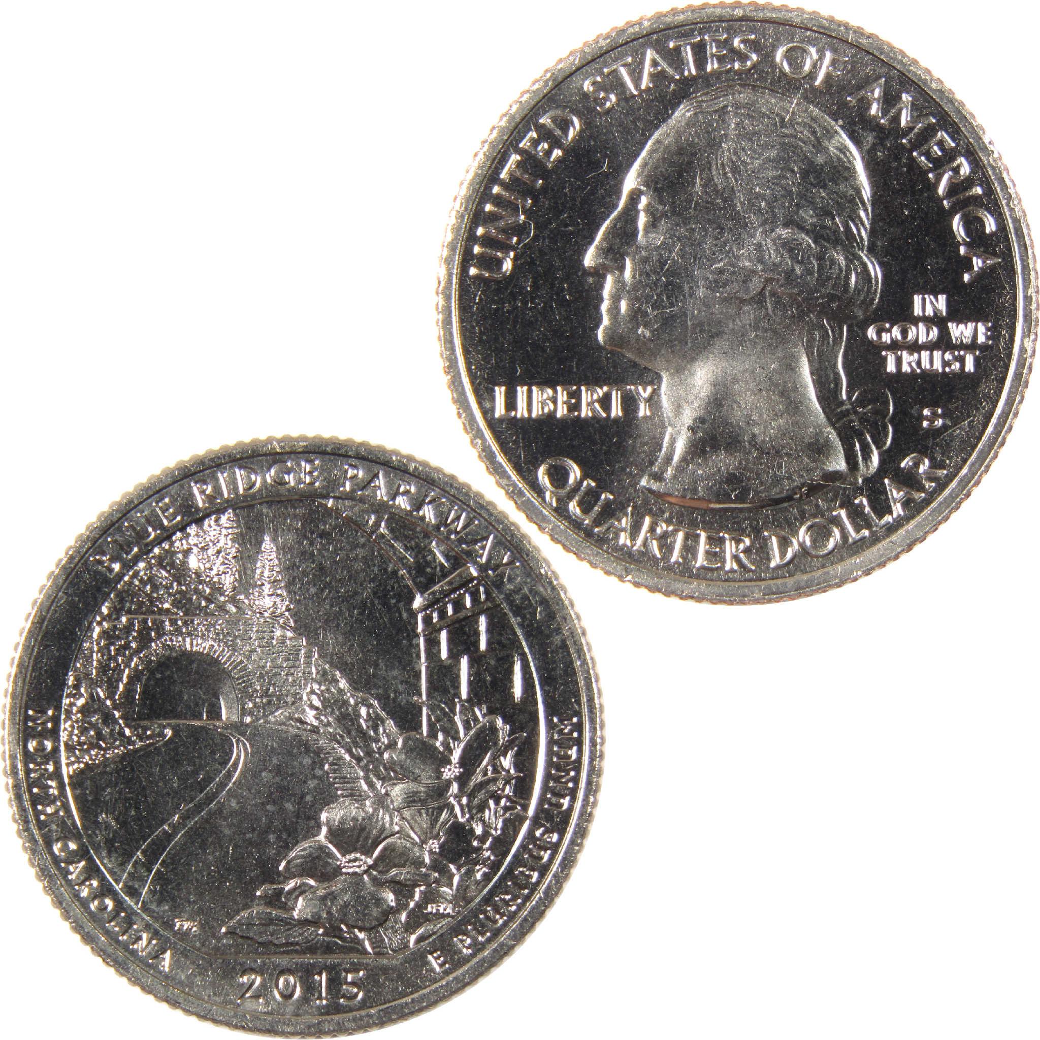 2015 Blue Ridge Parkway North Carolina quarter dollar collectible coin, obverse and reverse