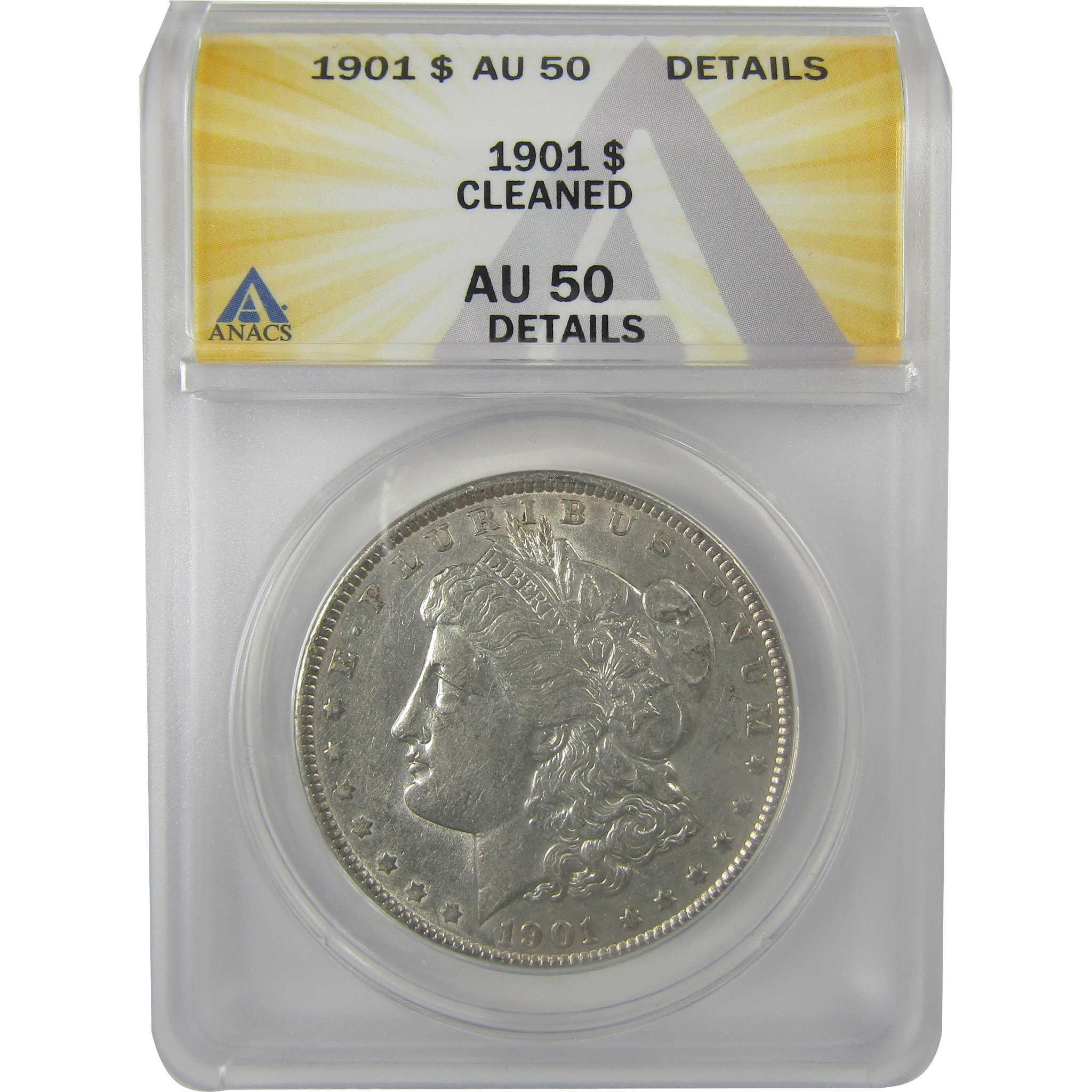 1901 Morgan Dollar AU 50 Details ANACS Silver $1 Coin SKU:I21283 - Morgan coin - Morgan silver dollar - Morgan silver dollar for sale - Profile Coins & Collectibles