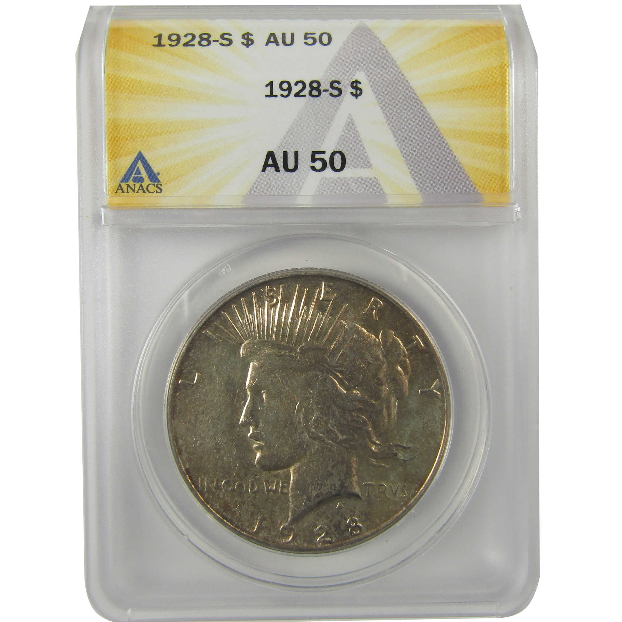 1928 S Peace Dollar AU 50 ANACS Silver $1 Coin SKU:I21500