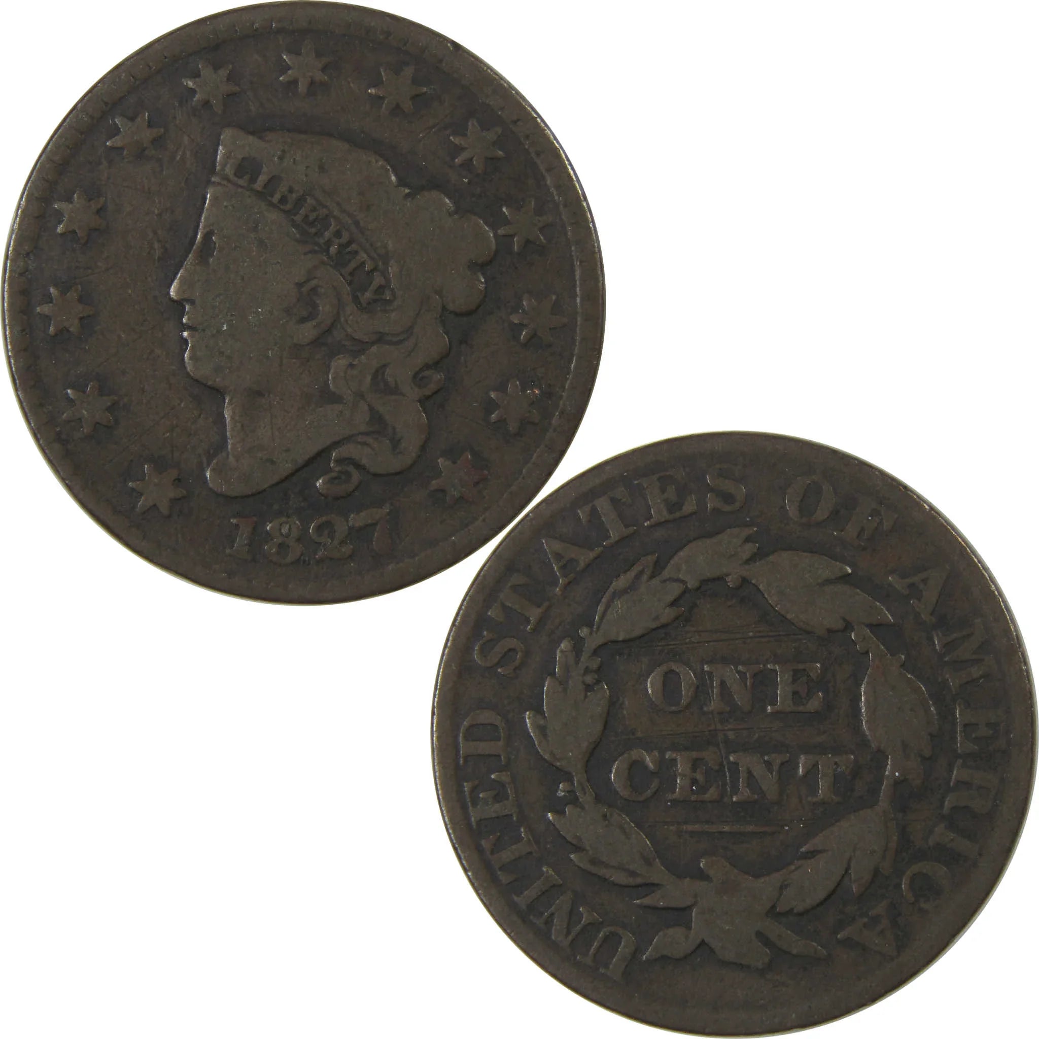 1827 Coronet Head Large Cent VG Very Good Copper Penny SKU:I23840