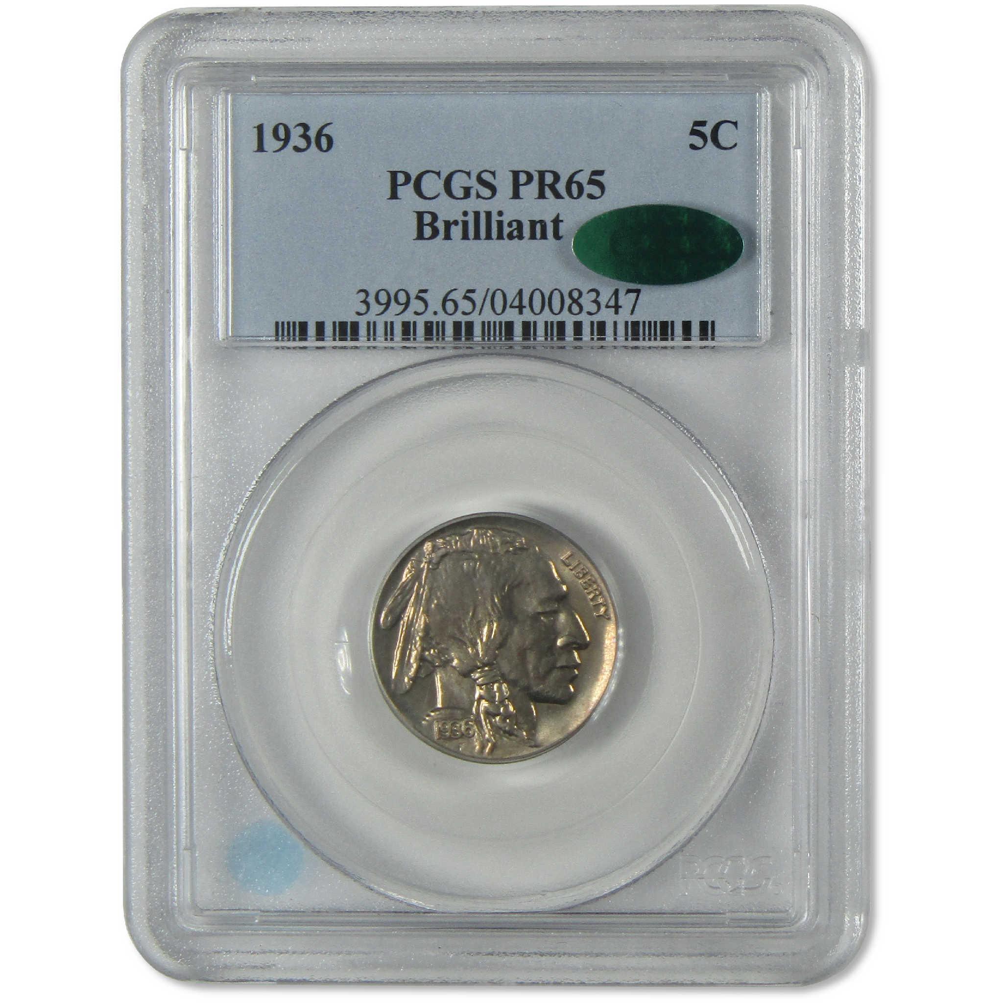 1936 Indian Head Buffalo Nickel PR 65 PCGS CAC Brilliant Proof 5c Coin