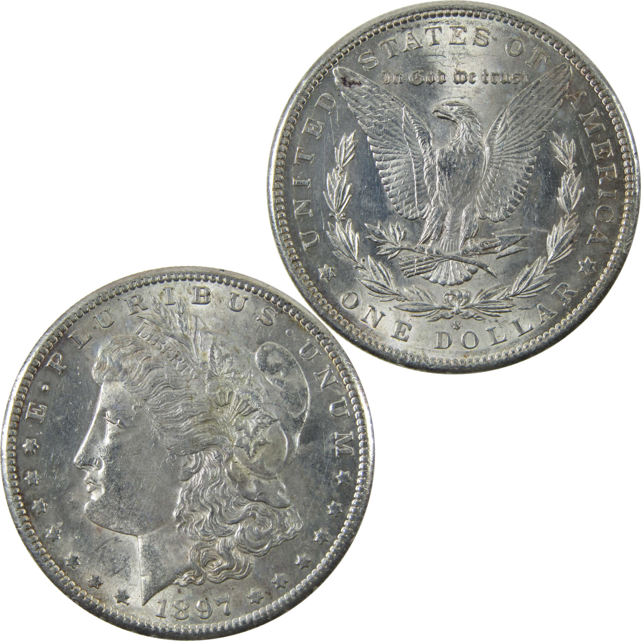 1897 S Morgan Dollar AU About Uncirculated Silver $1 Coin SKU:I14206 - Morgan coin - Morgan silver dollar - Morgan silver dollar for sale - Profile Coins & Collectibles