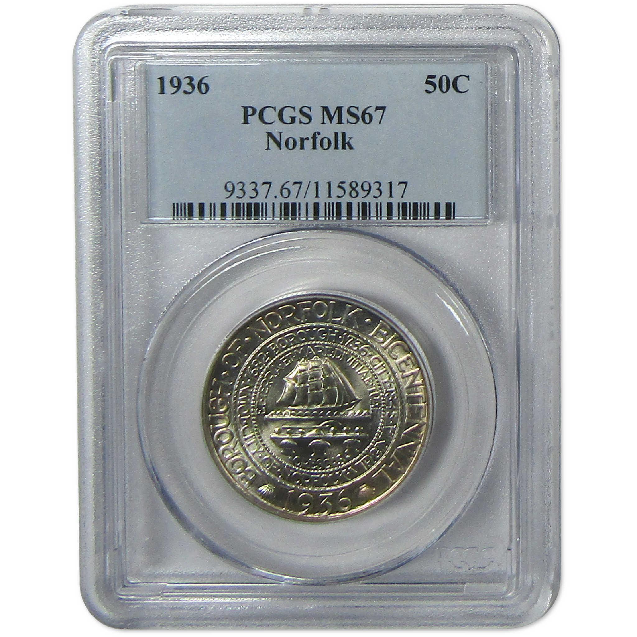 1936 Norfolk Virginia Commemorative Silver Half Dollar MS 67 PCGS