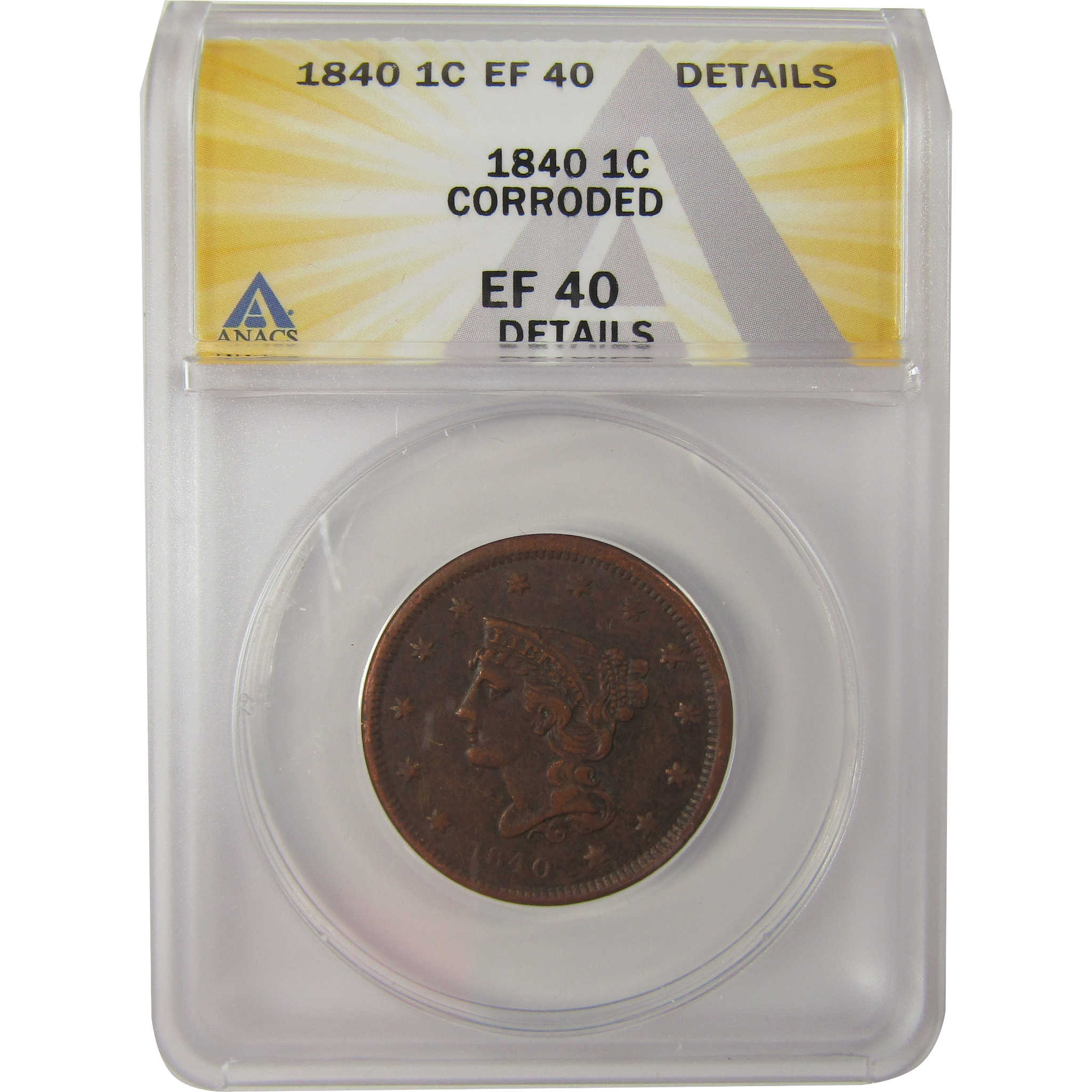 1840 Small Date Braided Hair Large Cent EF 40 Details ANACS SKU:I20140